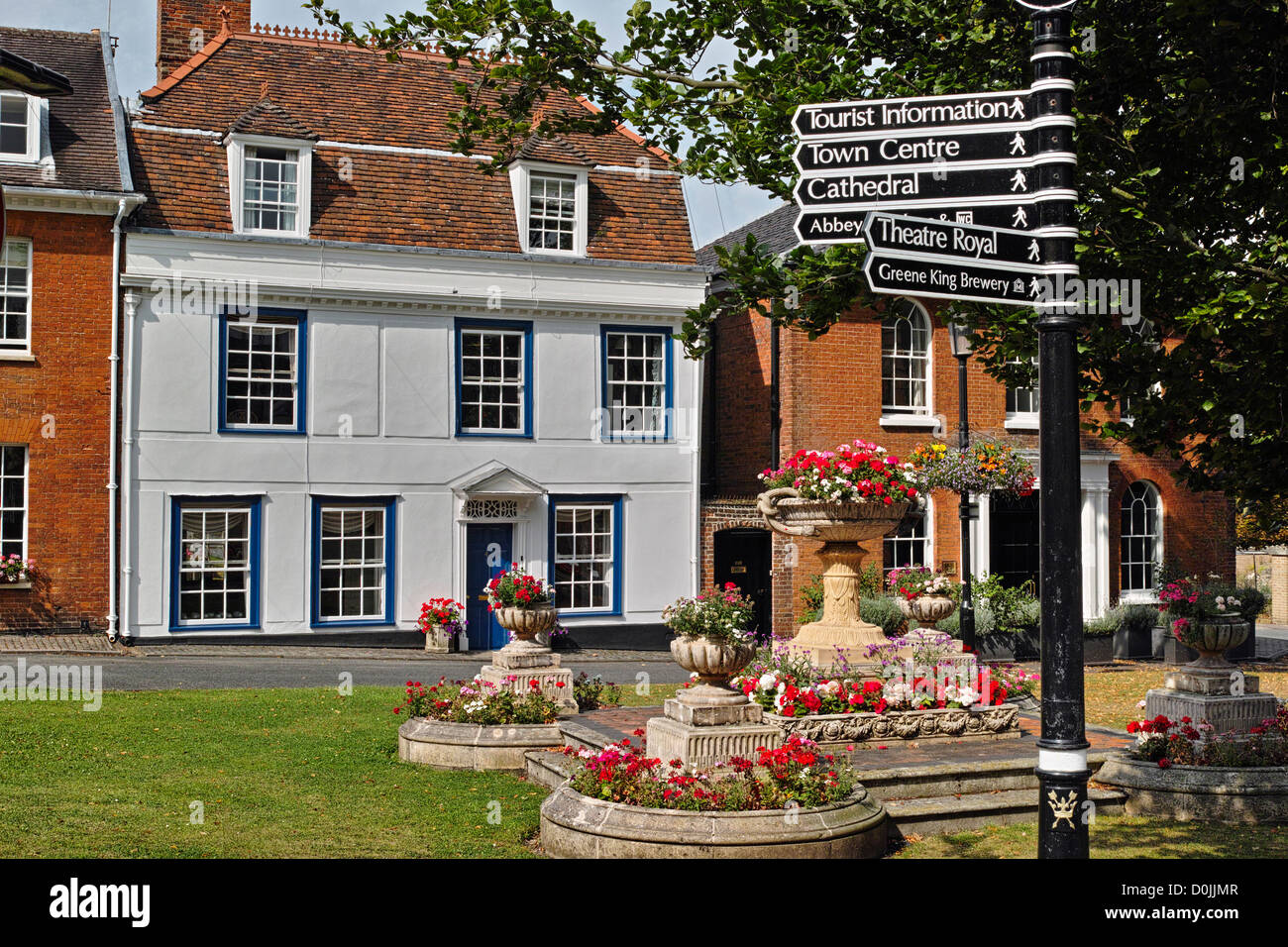 St Mary's Square at the end of Swan Lane in Bury St Edmunds. Stock Photo