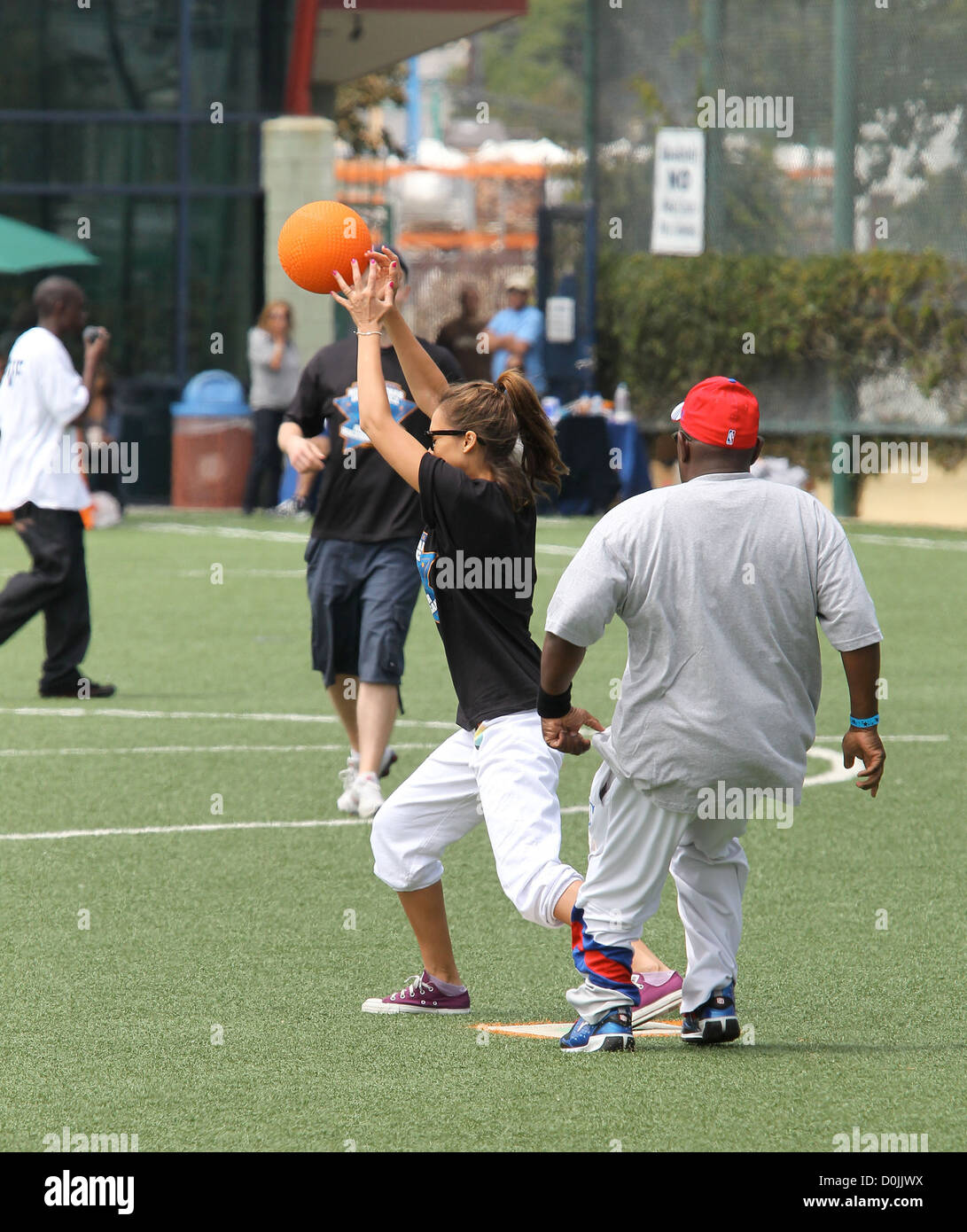 Jessica Alba plays kickball at a charity fund raising event in Santa
