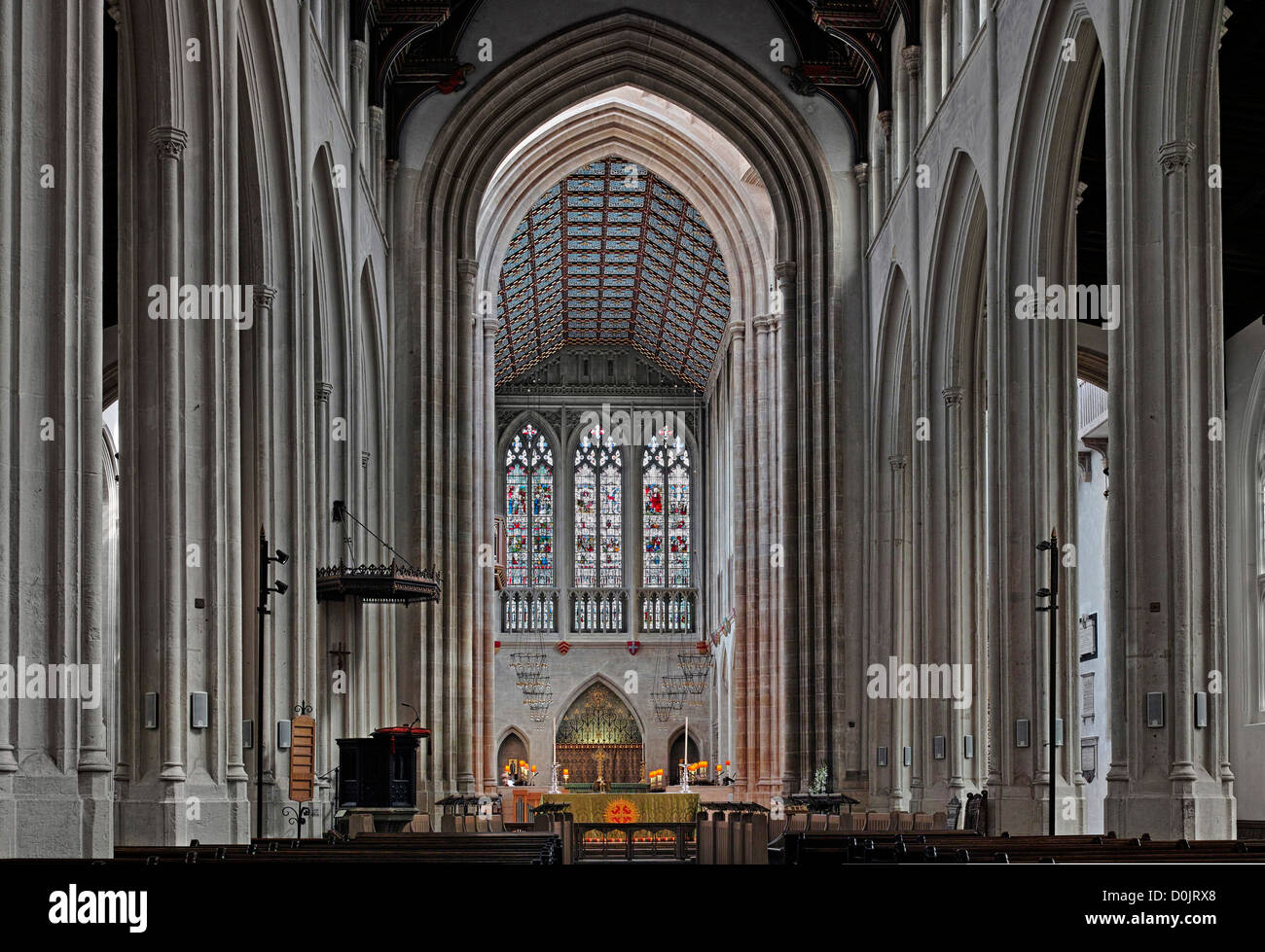 St Edmundsbury Cathedral interior looking towards the altar. Stock Photo