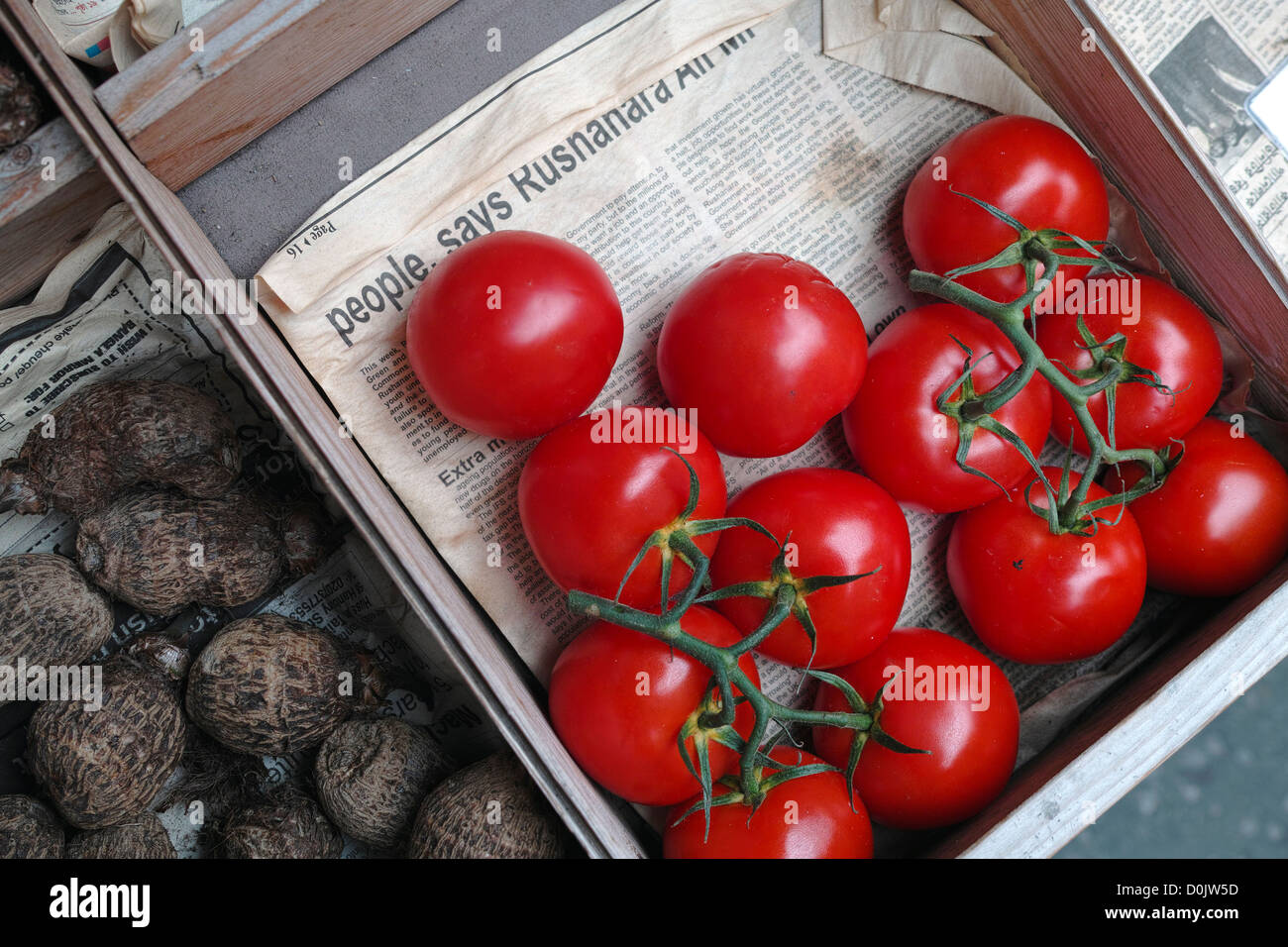 Tomatoes for sale in Shoreditch. Stock Photo