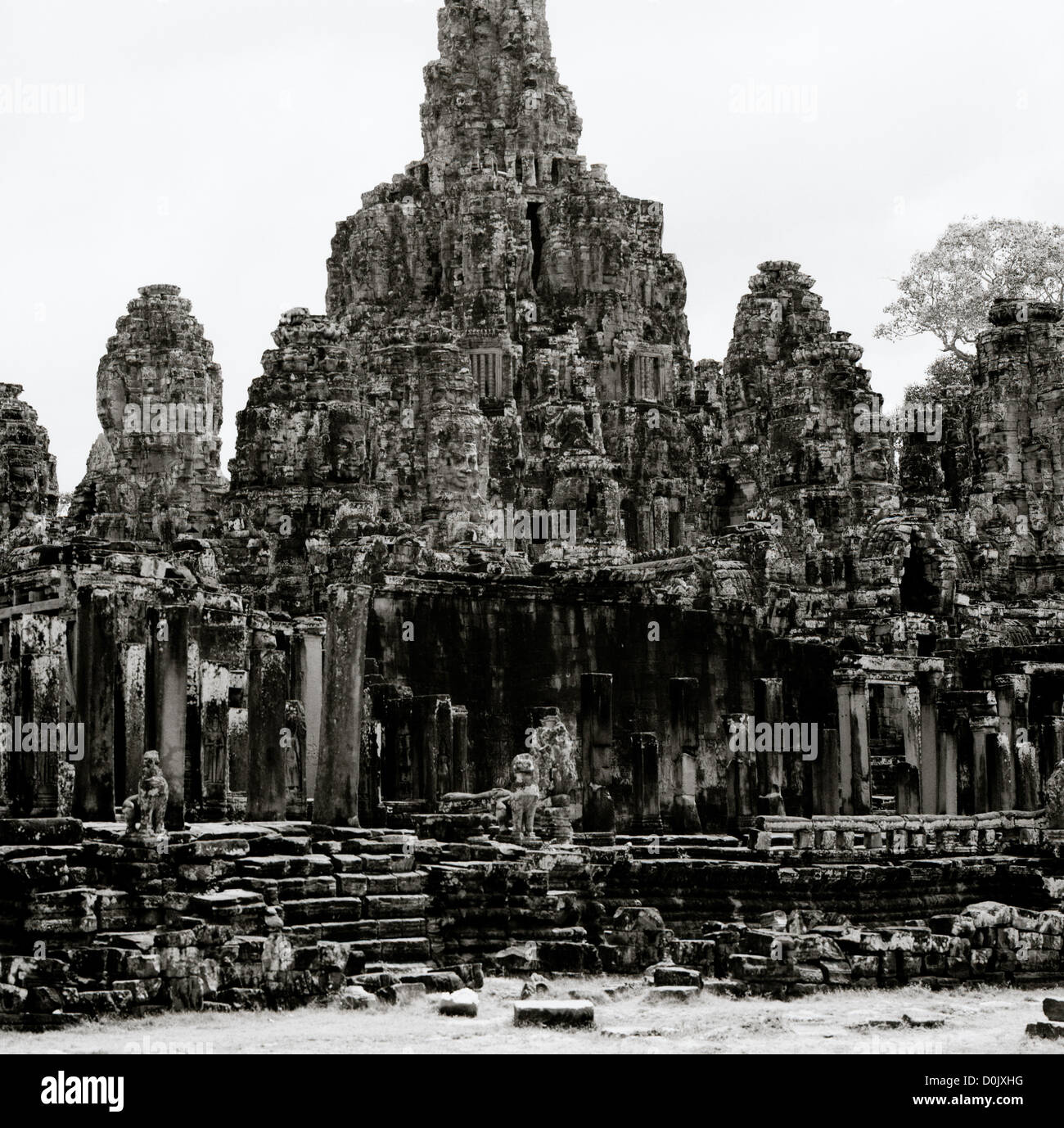 In the jungle is the Khmer architecture of the Bayon of Angkor Thom at ...