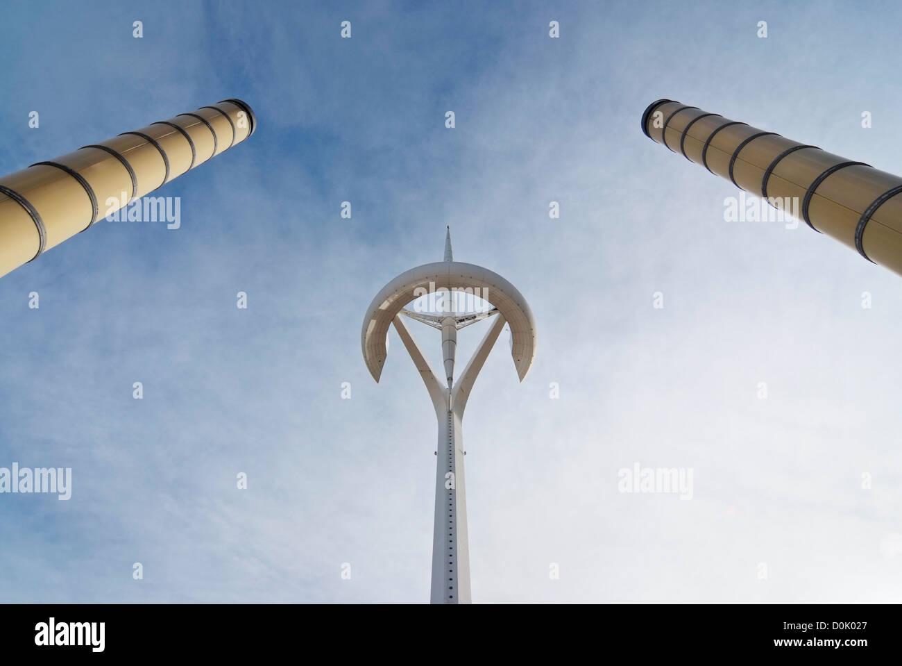 The Montjuic Communications Tower (Torre Telefonica), known as Torre Calatrava, is a telecommunication tower in Barcelona Stock Photo