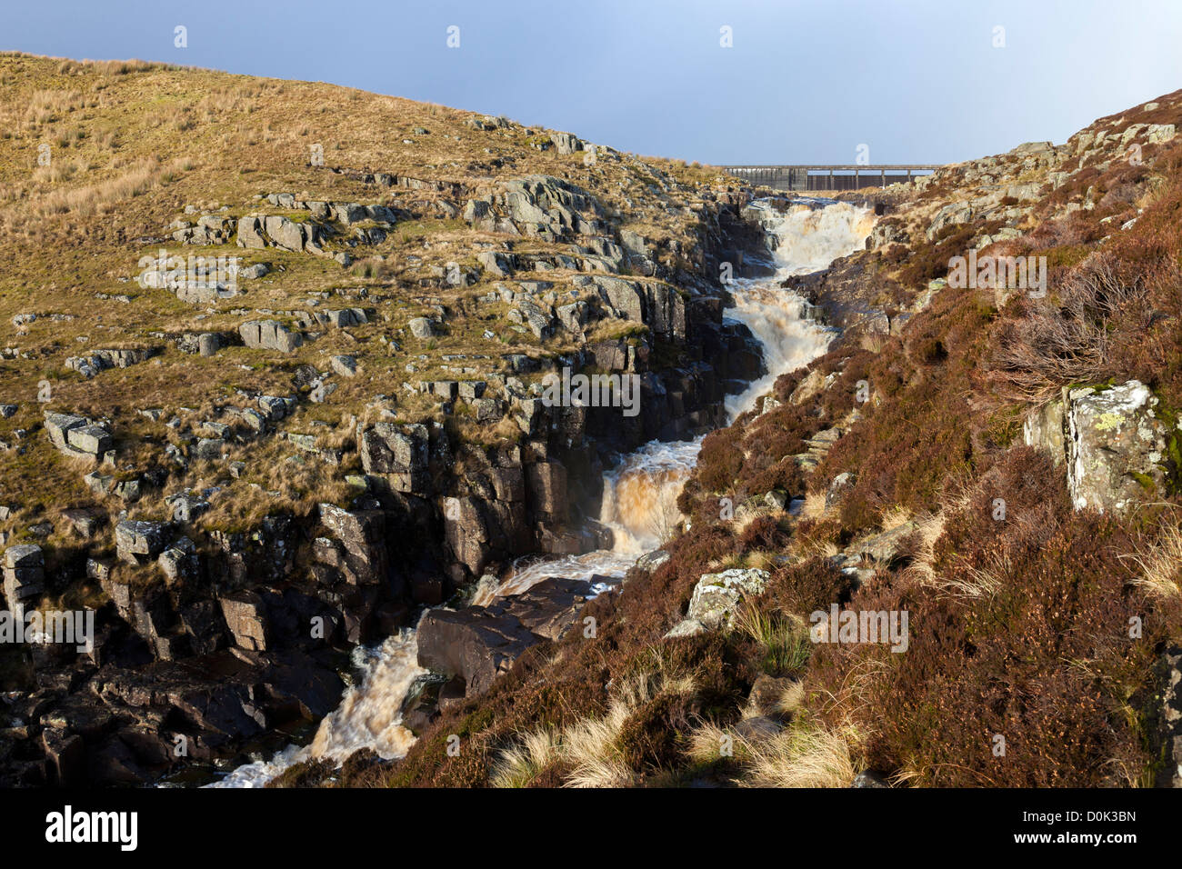 The River Tees and Cauldron Snout with Cow Green Dam Behind Upper Teesdale County Durham England UK Stock Photo