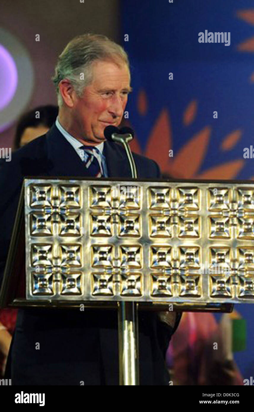 Prince Charles, Prince of Wales delivers a speech during the Opening Ceremony for the Delhi 2010 Commonwealth Games at Stock Photo