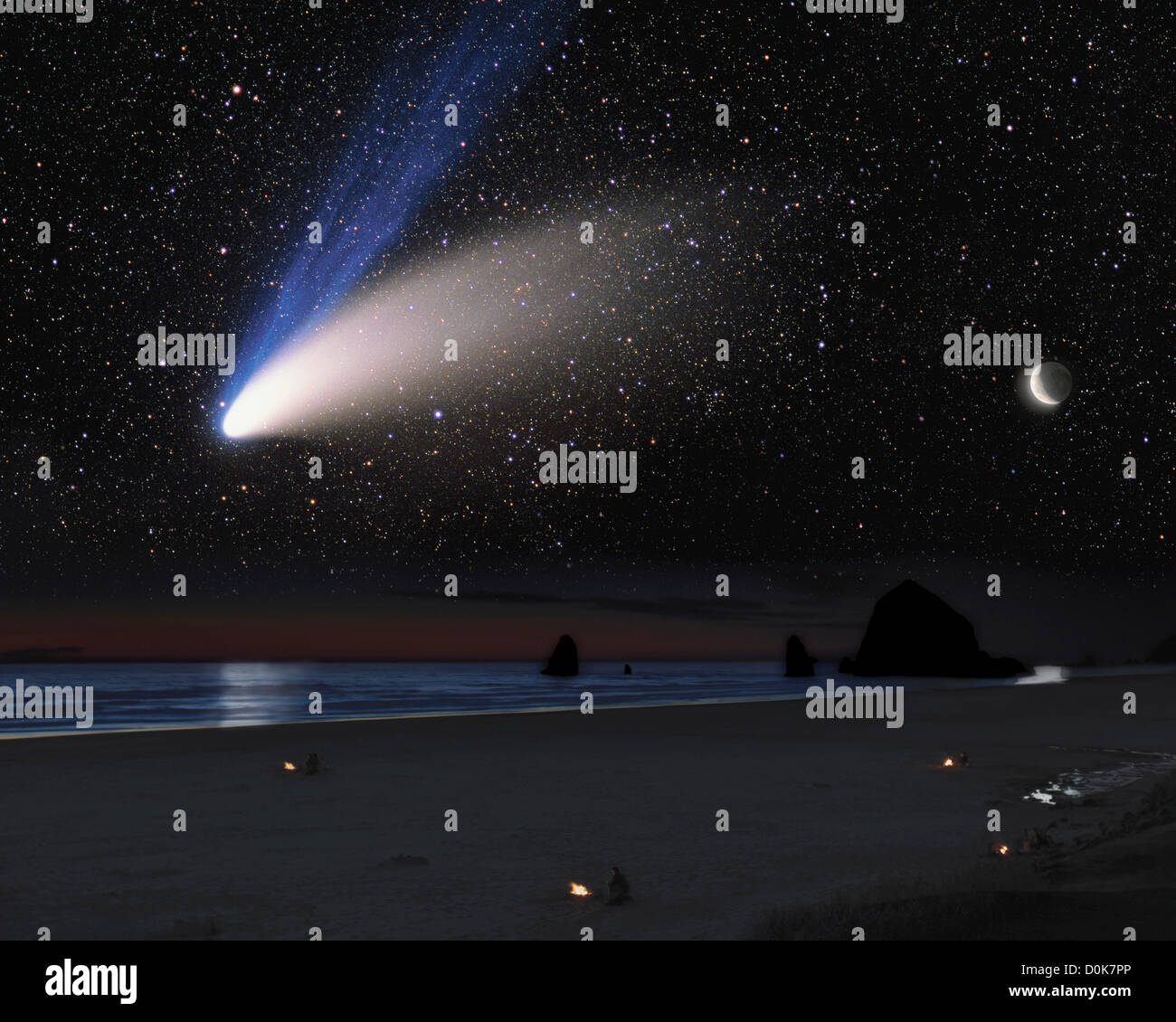 Comet Hale-Bopp Over Cannon Beach Oregon Stock Photo