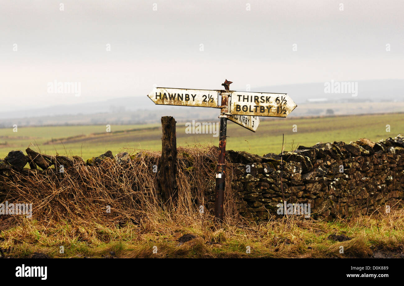 Road signs on the North Yorkshire Moors. Stock Photo