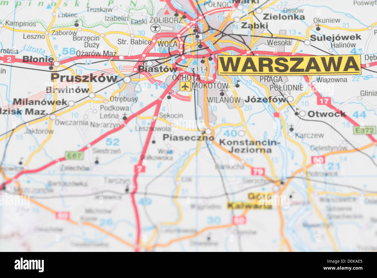 Macro Images Of Warsaw Warszawa Poland On Map D0KAE5 