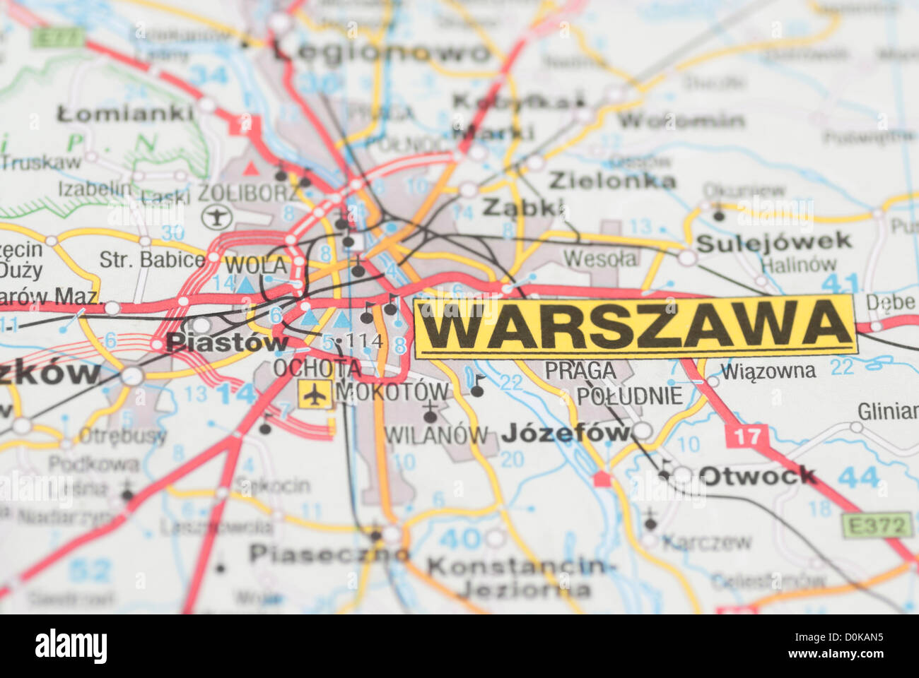 Macro Images Of Warsaw Warszawa Poland On Map D0KAN5 