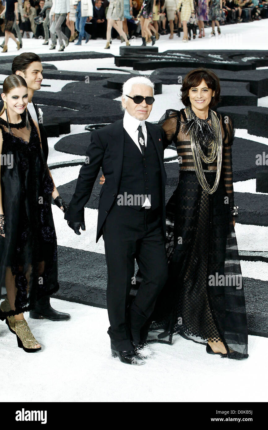 Baptiste Giabiconi, Karl Lagerfeld and Ines de la Fressange Paris Fashion  Week Ready to Wear Spring/Summer 2011 - Chanel Stock Photo - Alamy