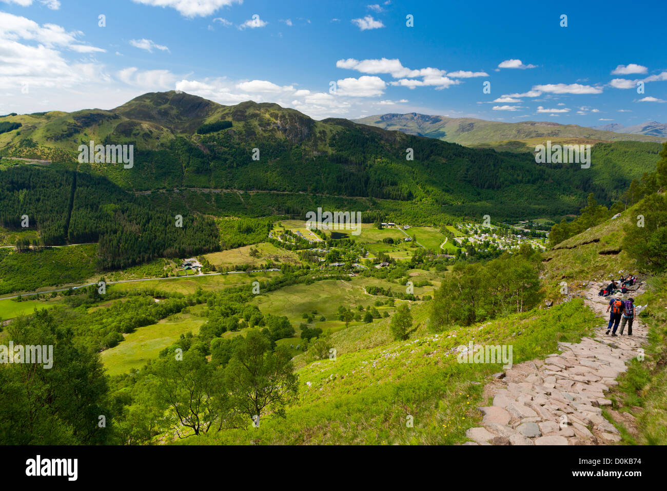 Walking trail up to Ben Nevis with Glen Nevis in the background. Stock Photo
