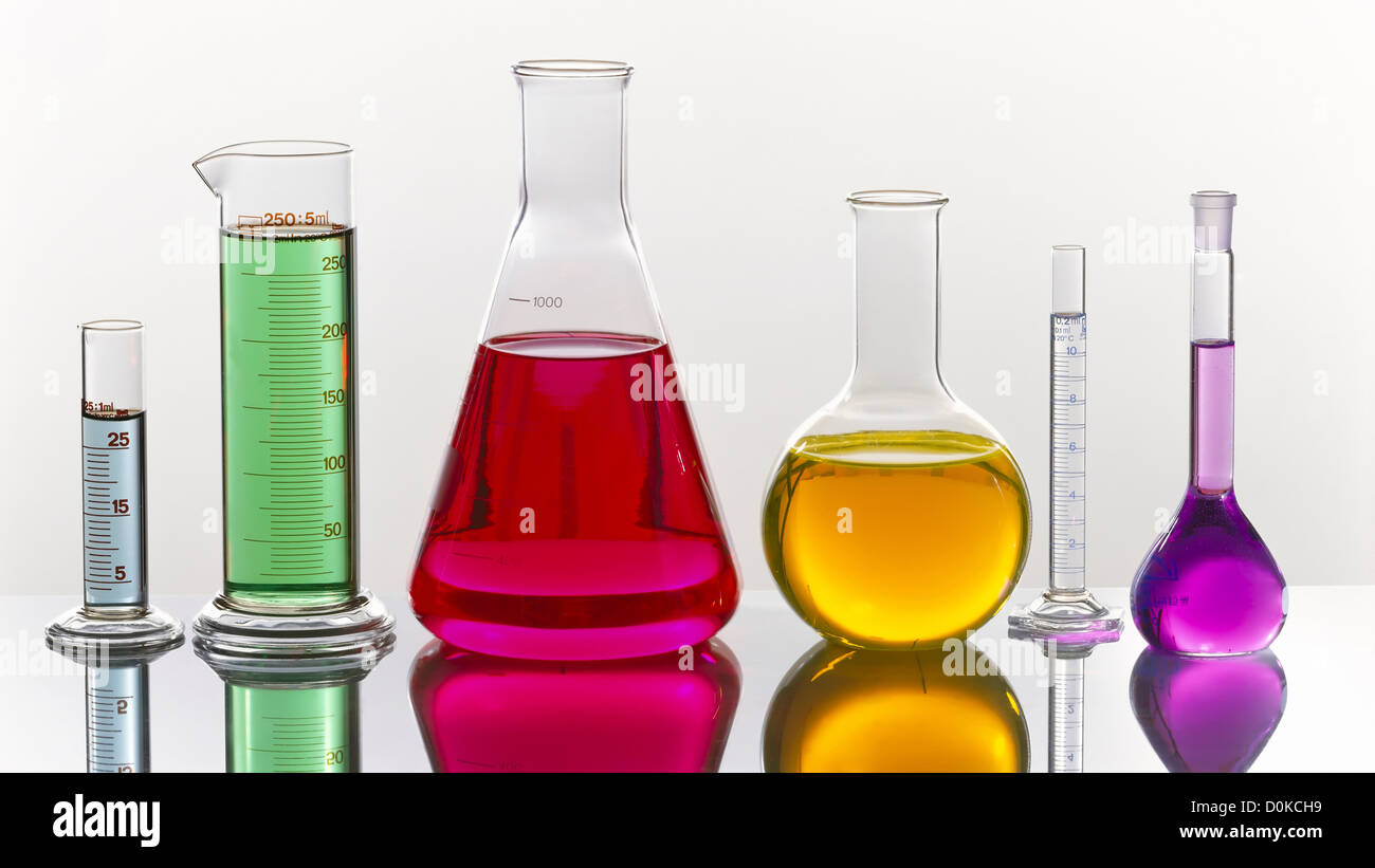 Flasks and Cylinders Used in Chemistry Research Stock Photo Alamy