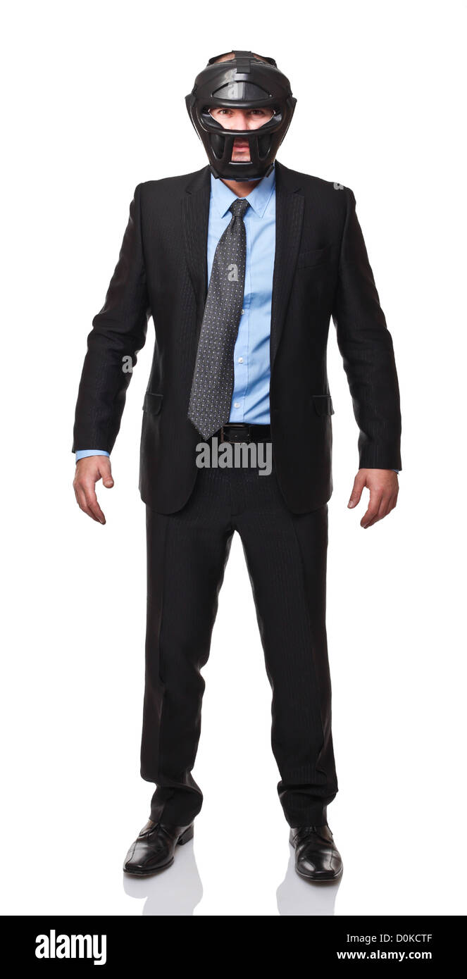 portrait of businessman wearing protection fight mask Stock Photo
