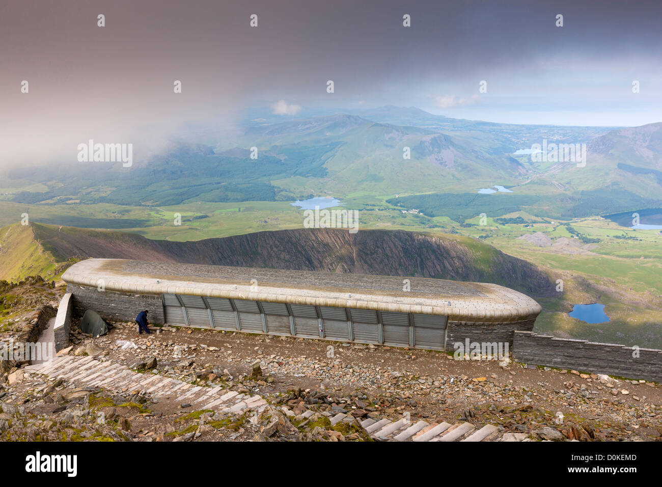 The new cafe and visitors centre at the summit of Mount Snowdon in the Snowdonia National Park. Stock Photo