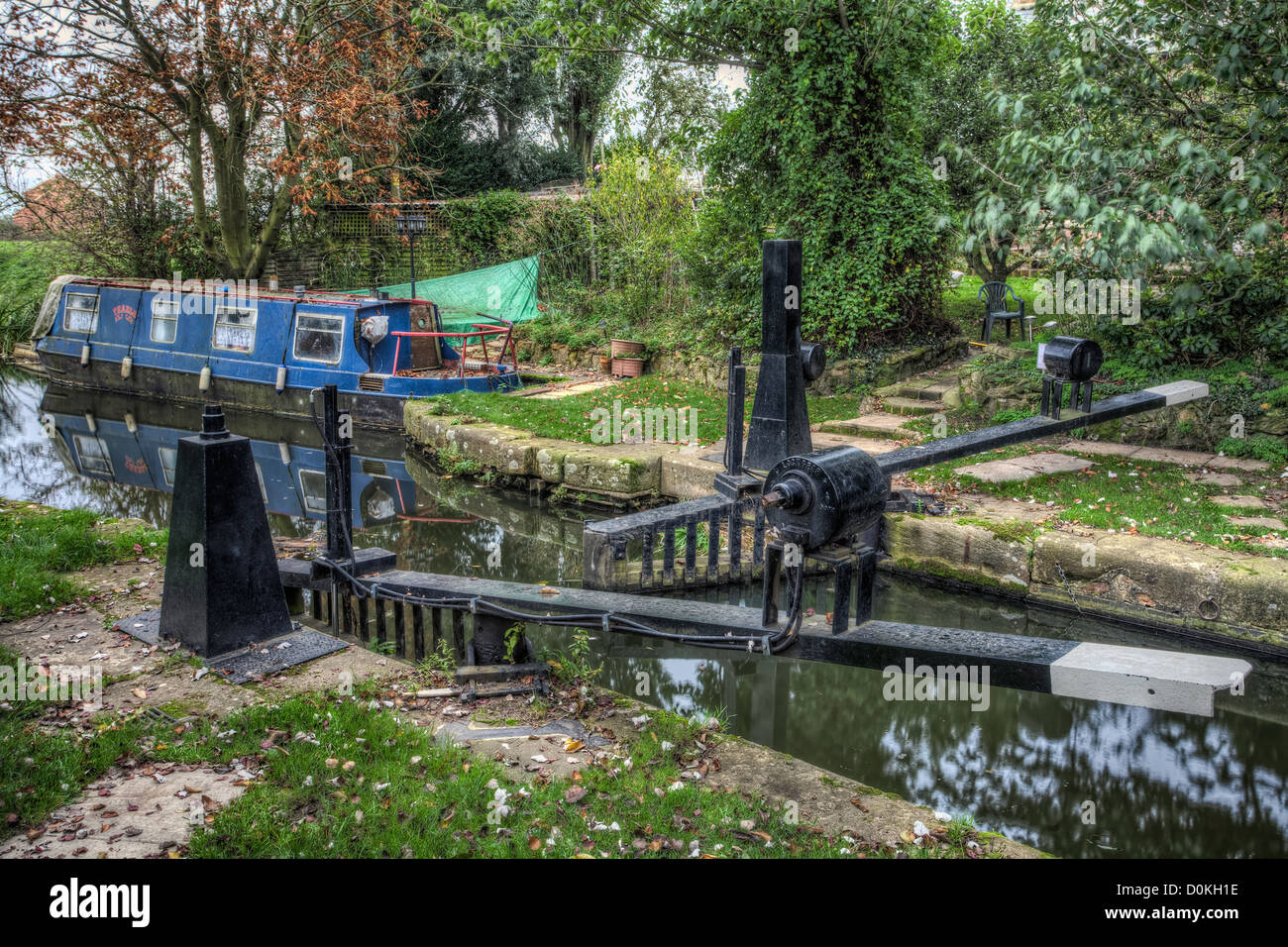 A traditional lock on the old River Nene. Stock Photo