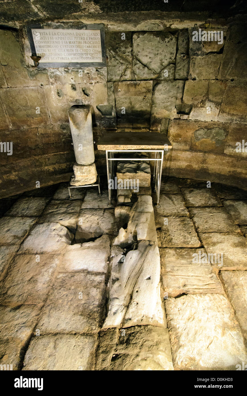 The Mamertine Prison in Rome, with a column commemorating the legendary