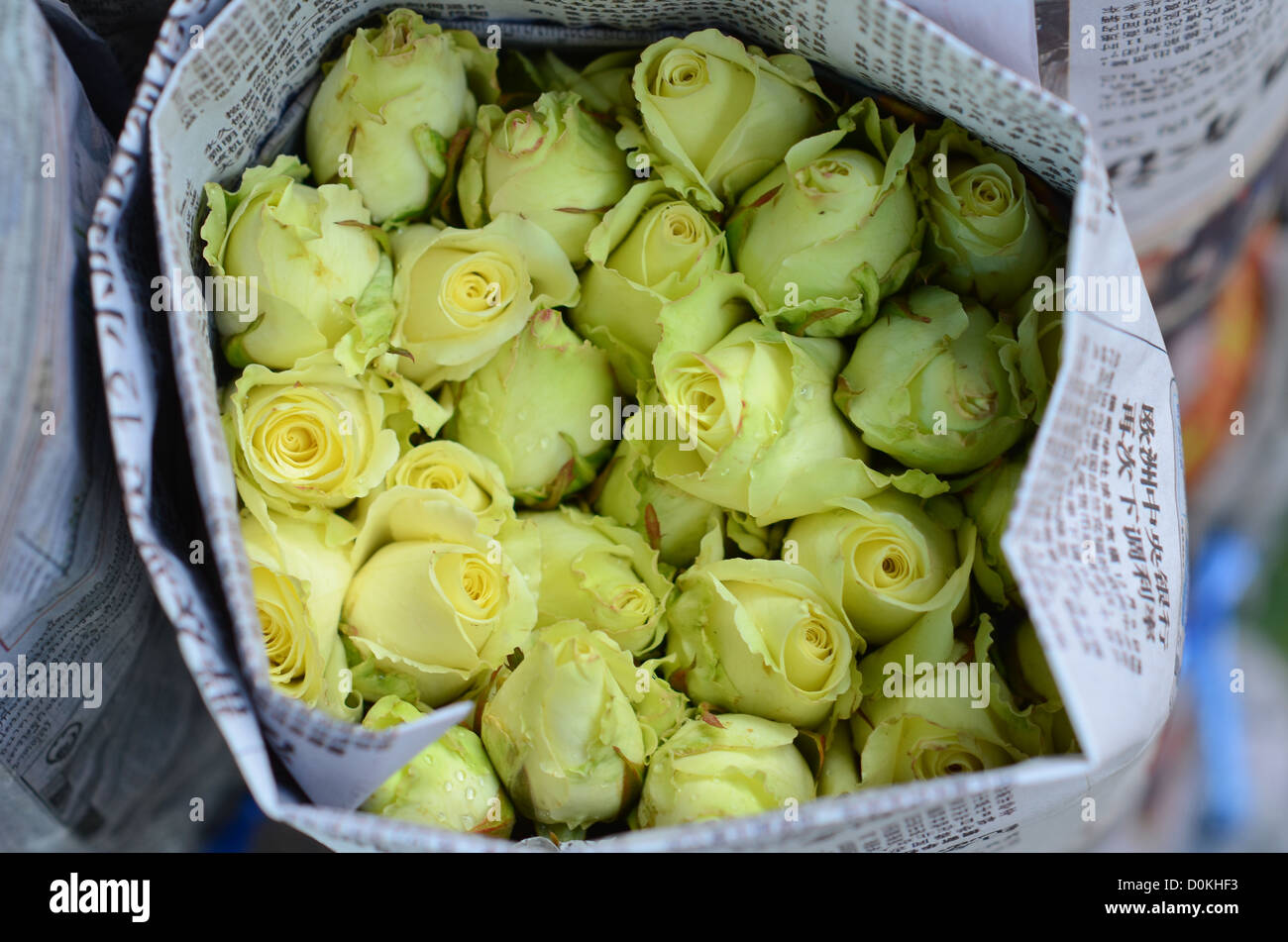 A bunch of roses for sale at a Bangkok flower market. Stock Photo
