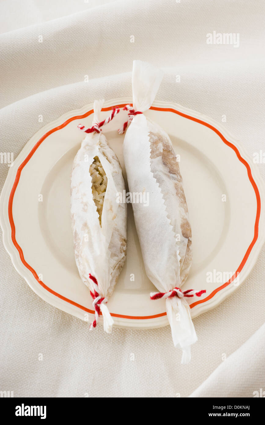 Banana and coconut rice bars Stock Photo