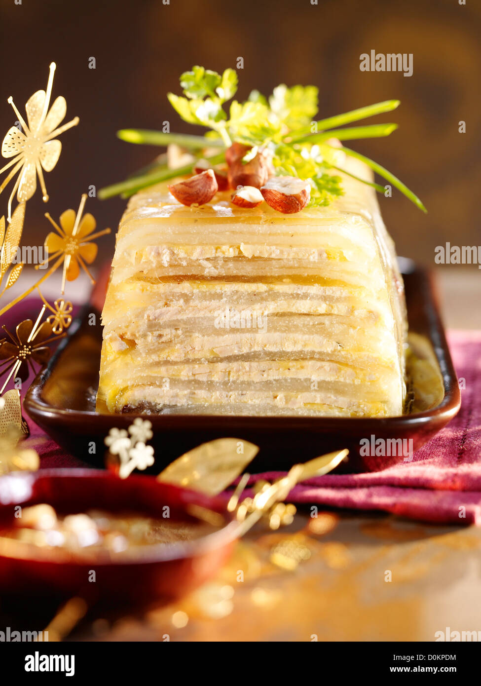 Foie gras terrine with apples Stock Photo