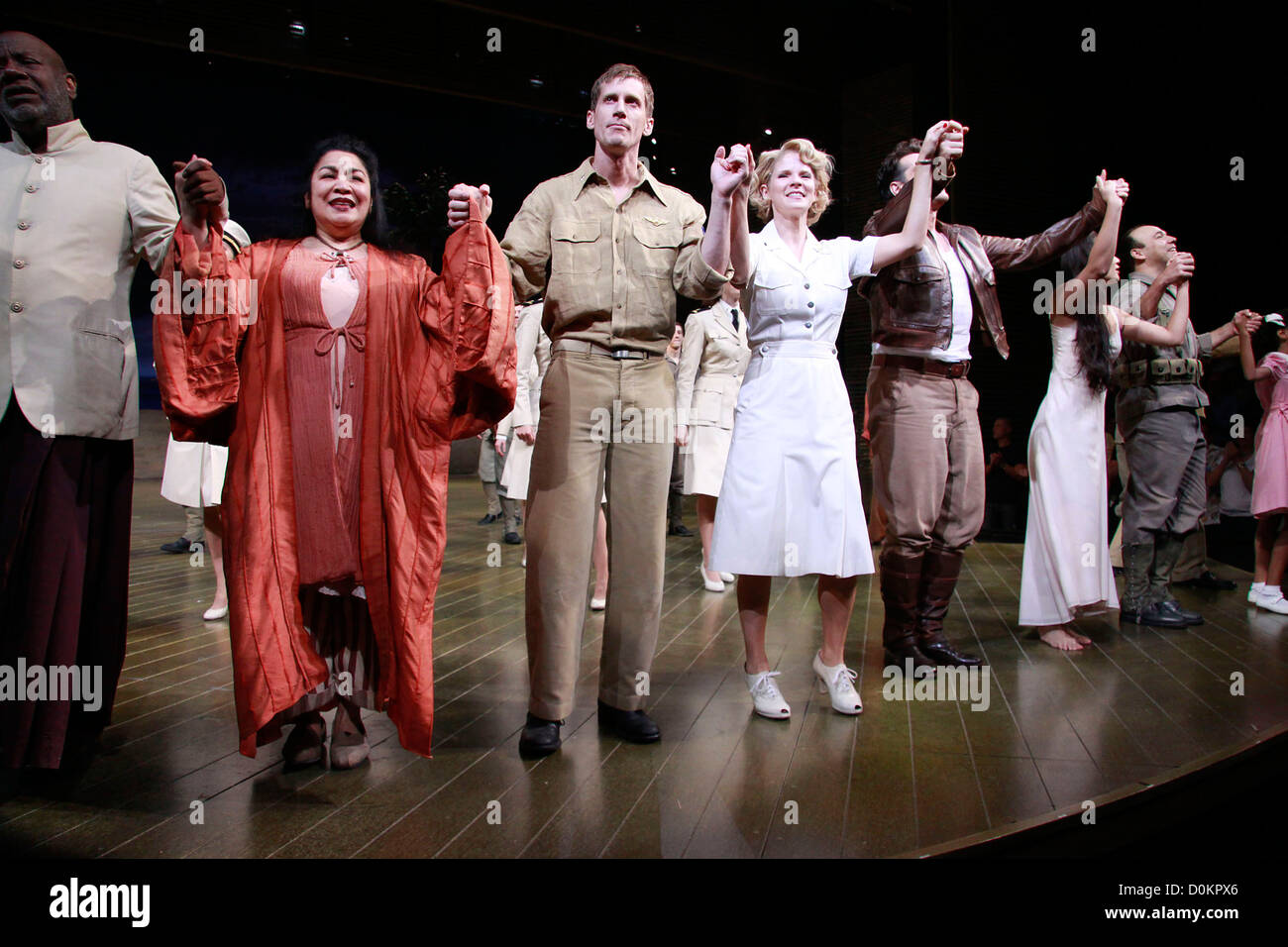 Loretta Ables Sayre, Andrew Samonsky, Kelli O'Hara, Paulo Szot, Li Jun Li, Danny Burstein and cast Closing night of the Lincoln Stock Photo