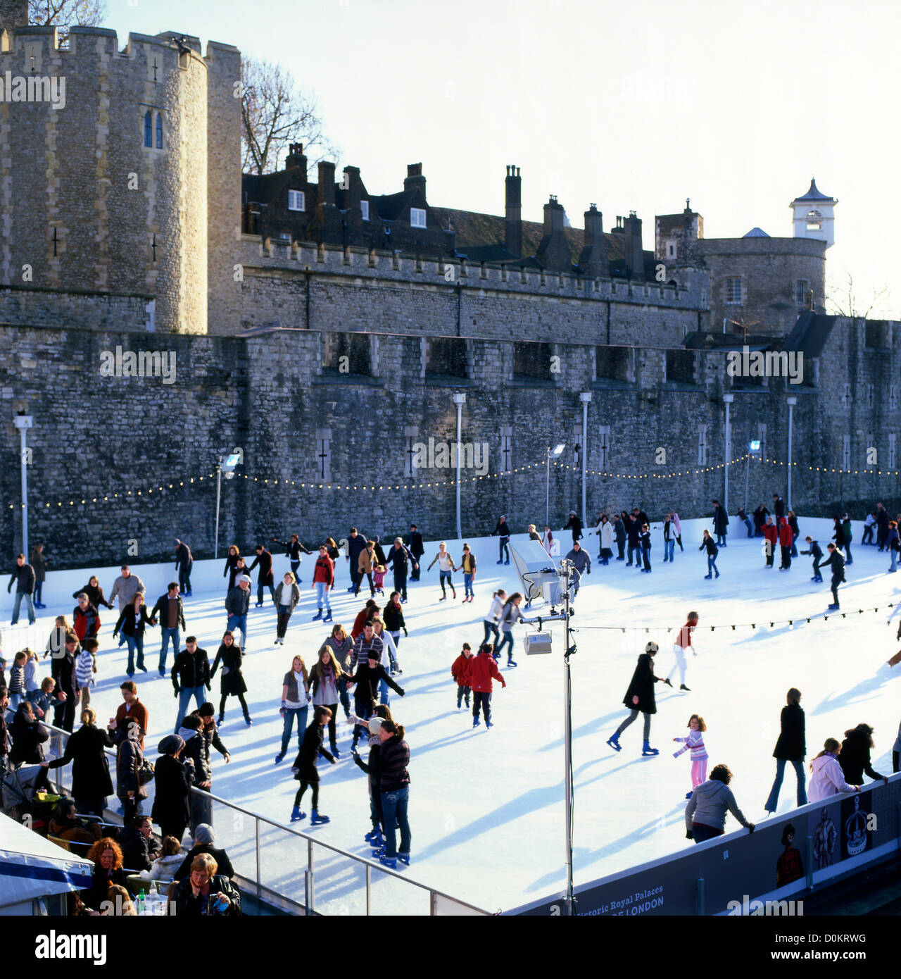 Ice skating at the Tower of London, Tower Bridge, London, UK KATHY