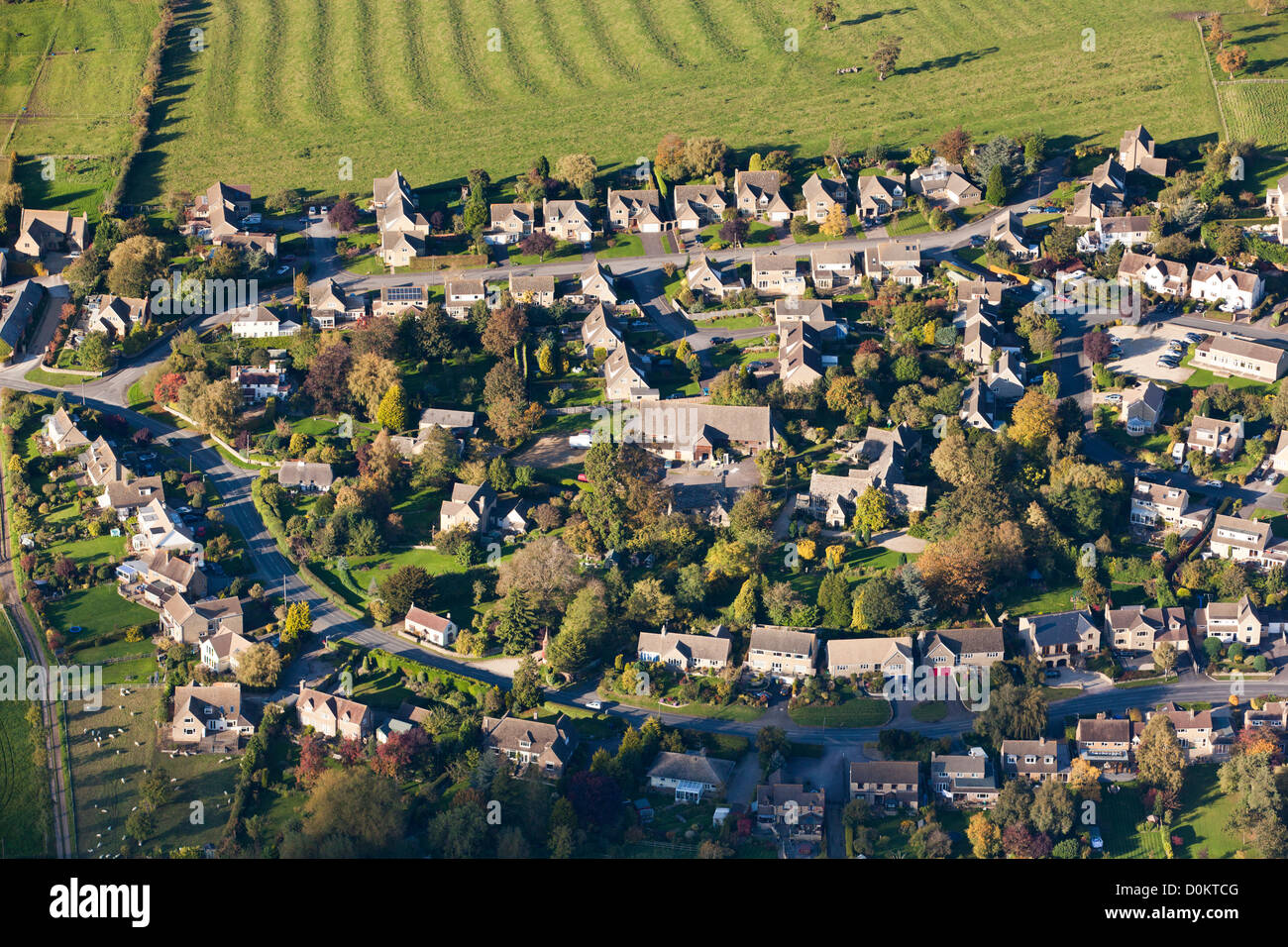 An aerial view of the village of Southam, Gloucestershire, UK Stock Photo