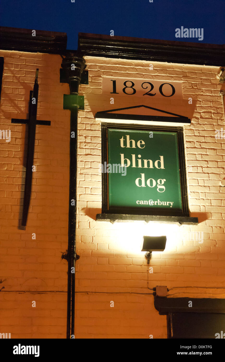 Pub sign for The Blind Dog in Canterbury. Stock Photo