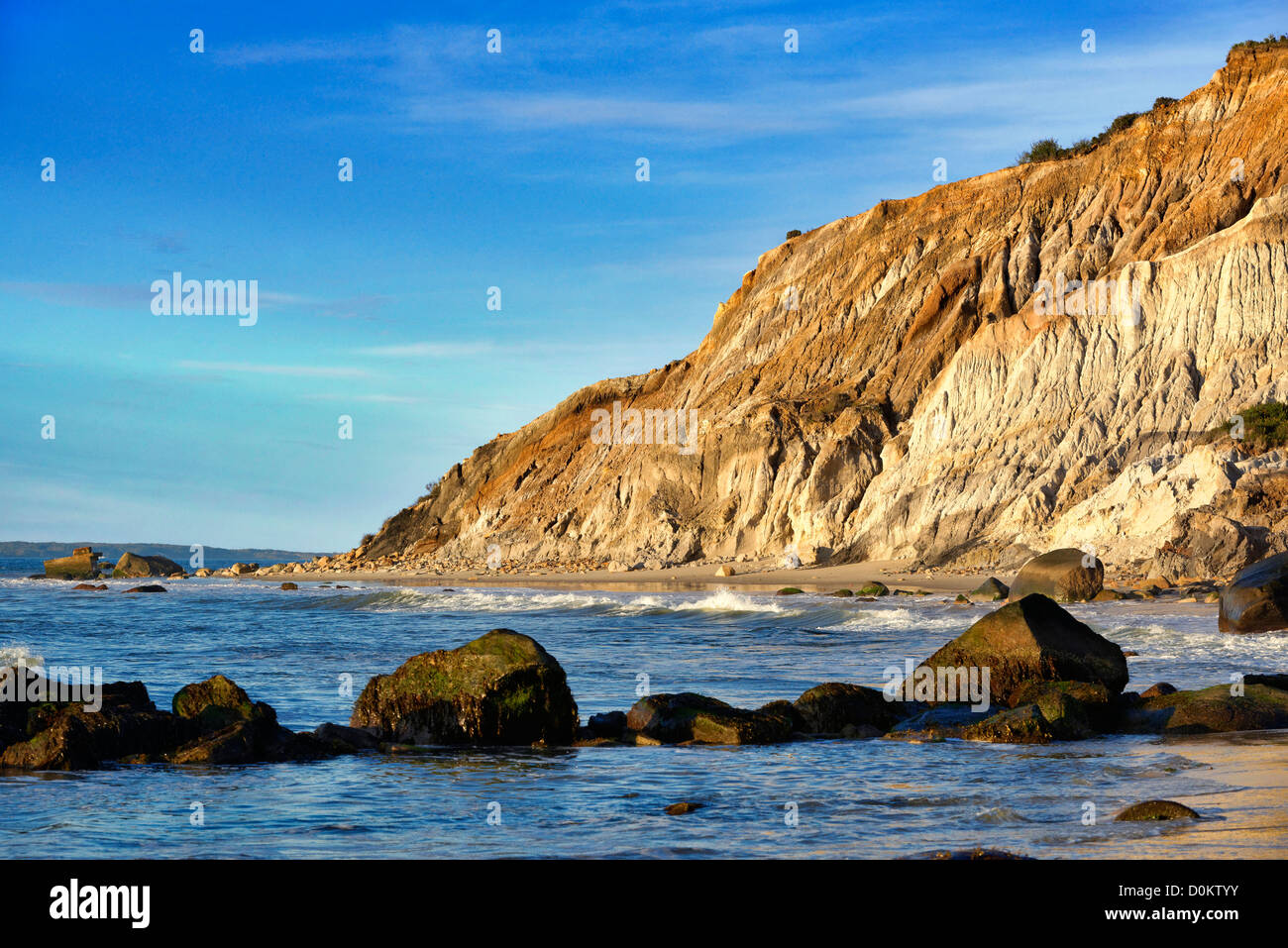 Coastal clay cliffs and rock formations, Gay Head, Aquinnah, Martha's Vineyard, Massachusetts, USA Stock Photo
