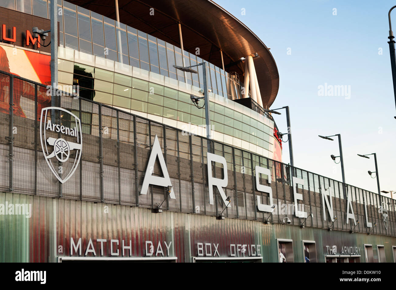 The facade of the Arsenal Emirates football Stadum in Highbury. Stock Photo