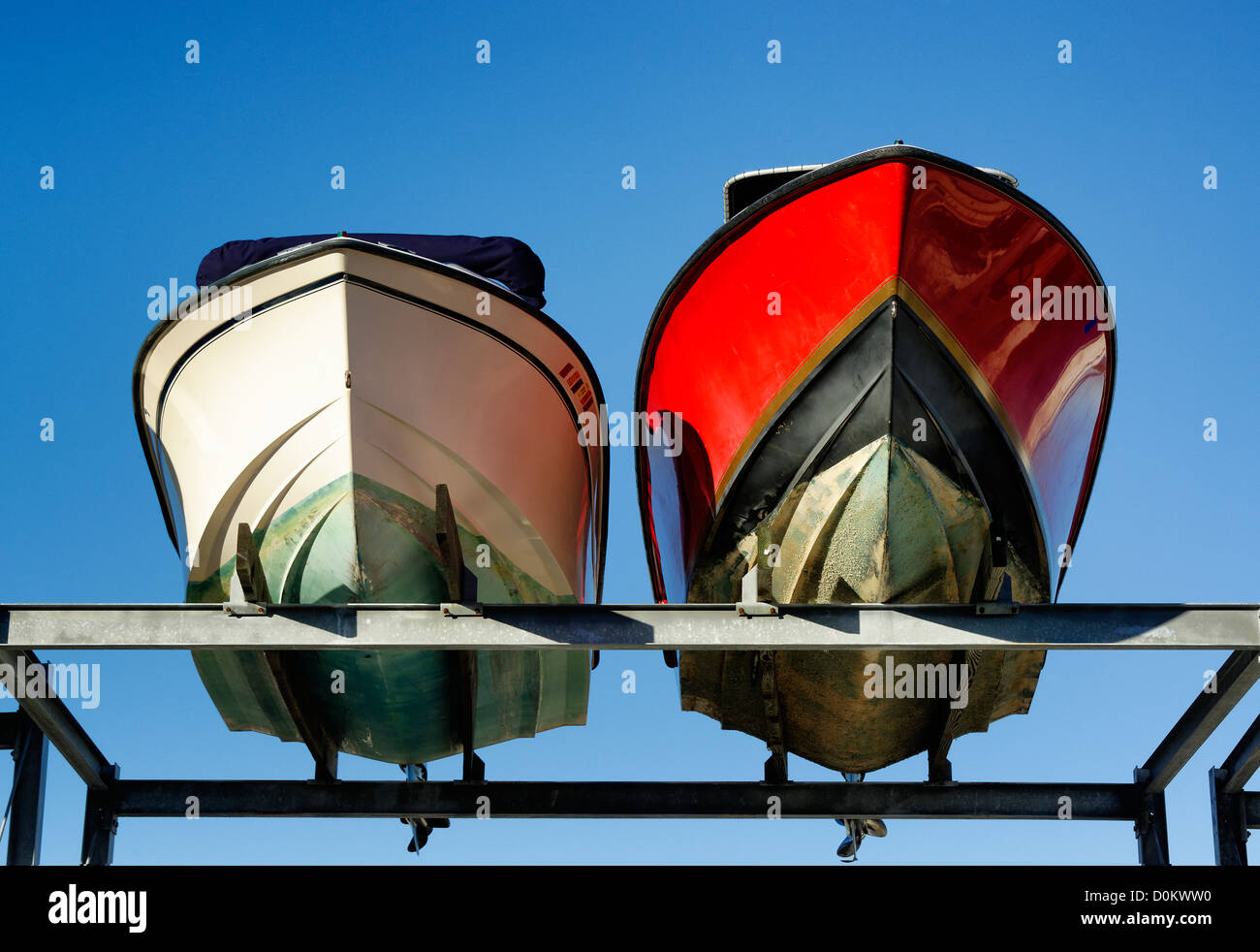 Drydocked motor boats. Stock Photo