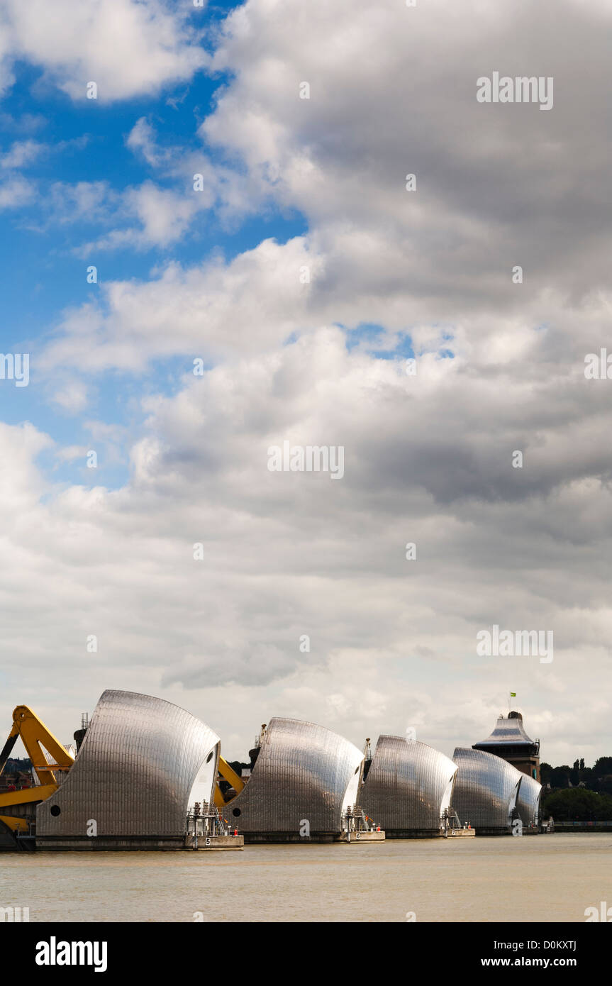 The Thames Barrier seen from the Thames Barrier Park. Stock Photo