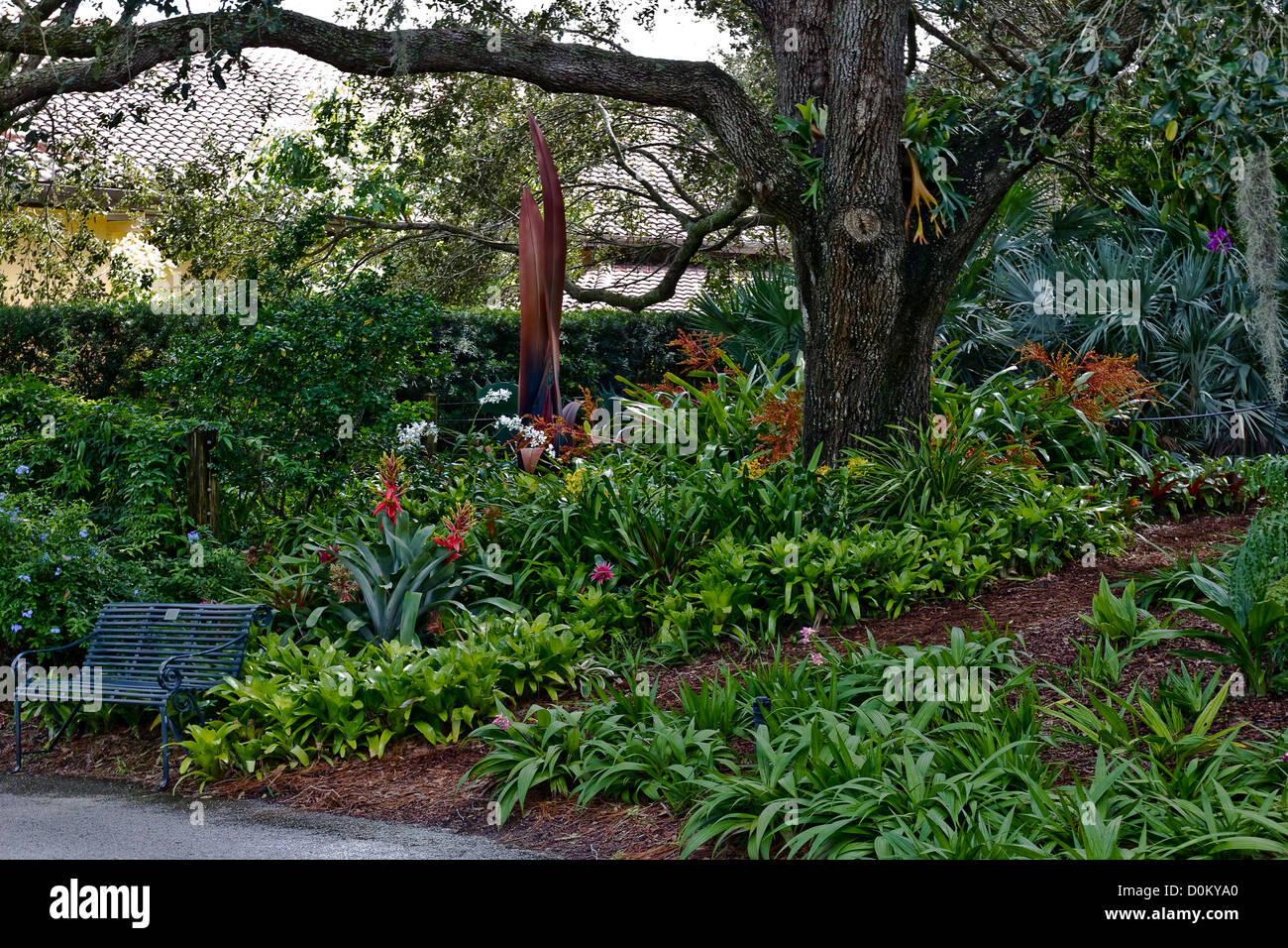 Just a small section of the beautiful gardens in Bok Tower's Sanctuary. Stock Photo