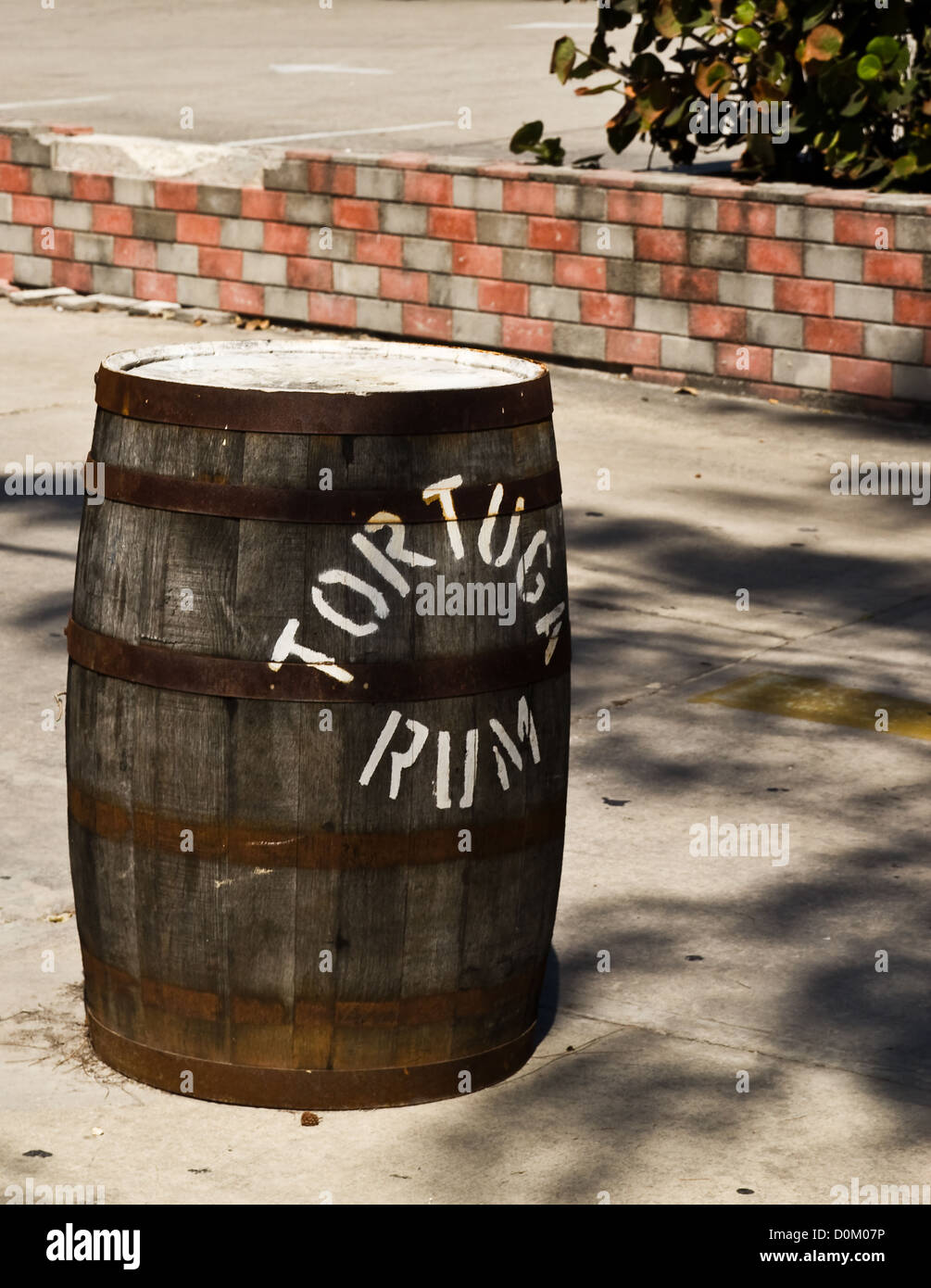 A rum barrel sits at the entrance to the rum cake factory on the Grand