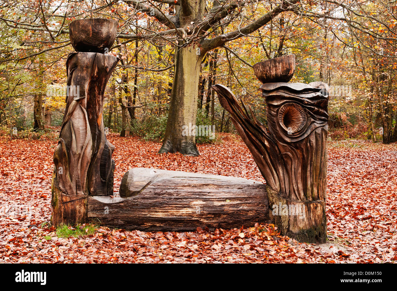 Wood carving sculpture Burnham Beeches Buckinghamshire England Stock