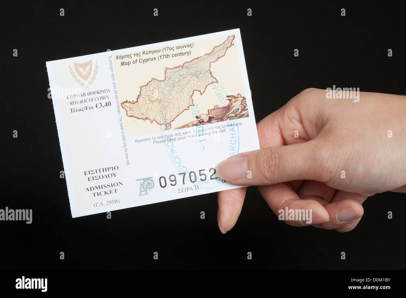 Admission ticket issued by the Department of Antiquities in Cyprus for