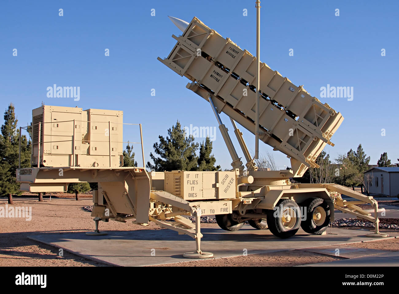 A Patriot missile battery labeled 'SCUD Buster' missile park outside museum  White Sands Missile Range in New Mexico Stock Photo - Alamy