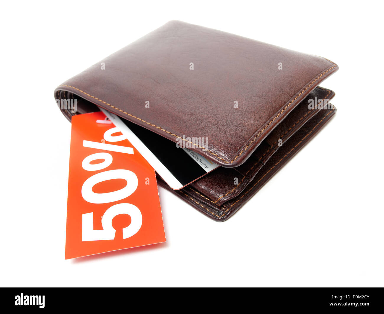 Wallet with a discount label on a white background Stock Photo Alamy