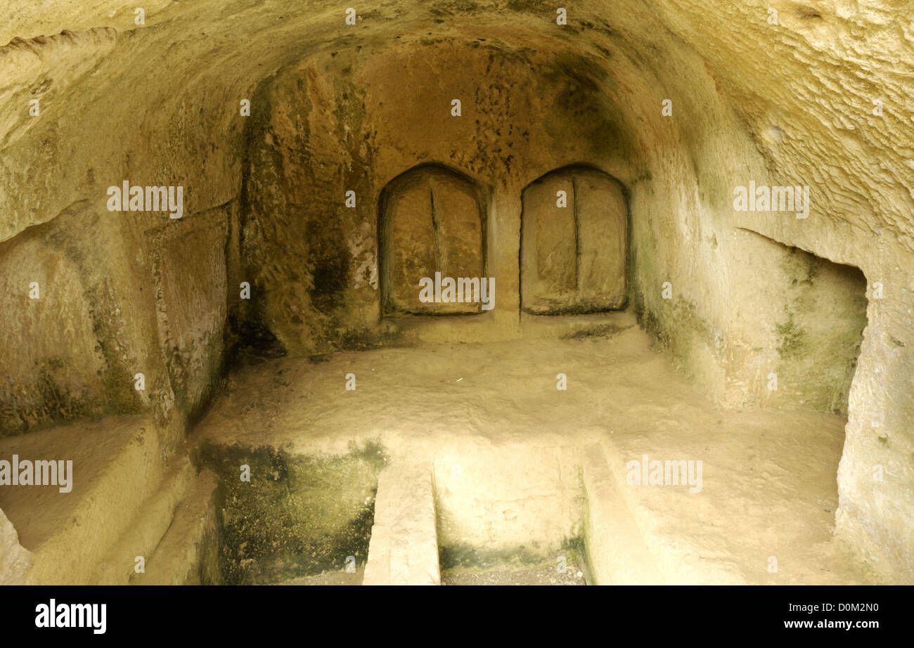Loculi with closing stones, Tombs of the Kings, Paphos Stock Photo