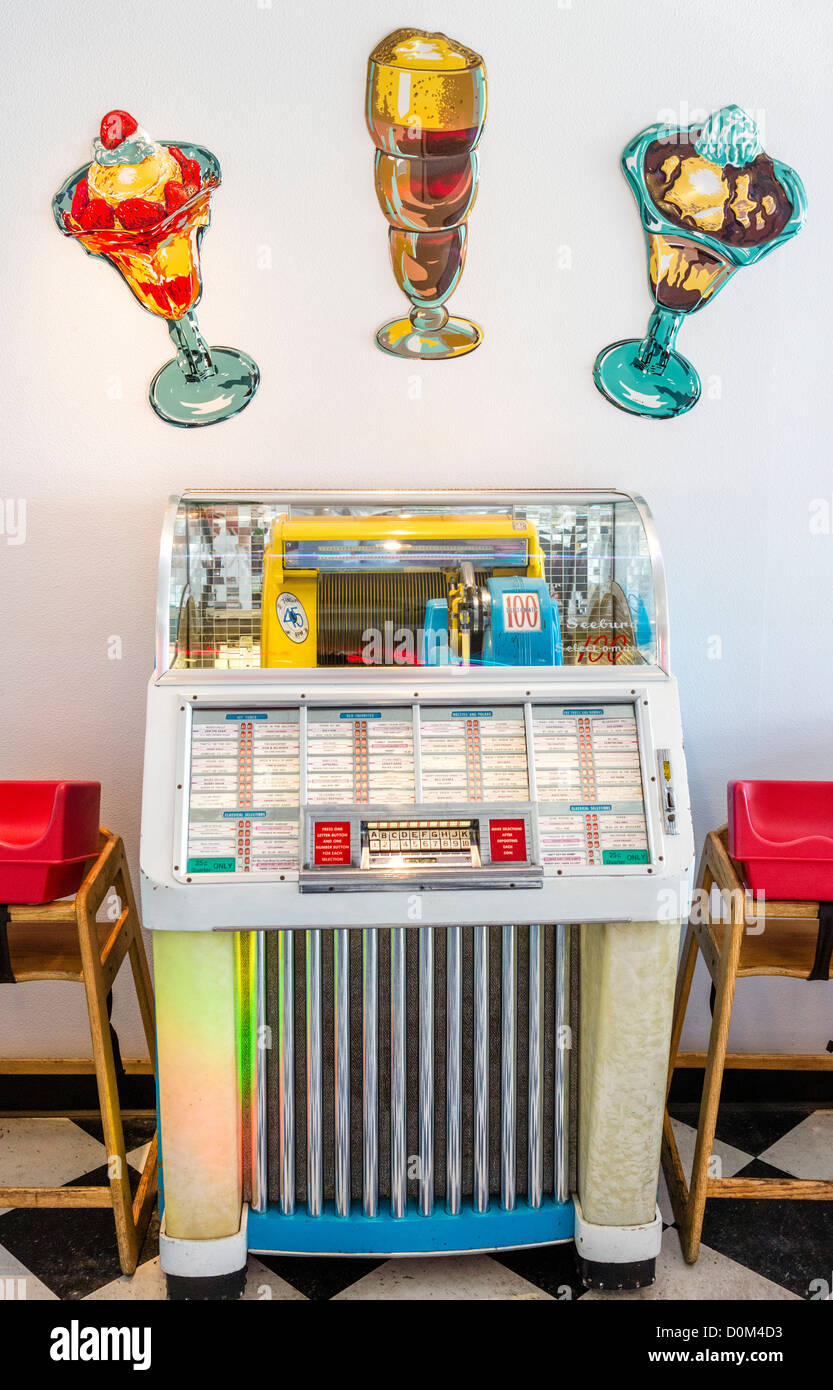 Seeburg Select-O-Matic 100 jukebox, Nifty Fiftys Soda Fountain, Port Townsend, Olympic Peninsula, Washington, USA Stock Photo