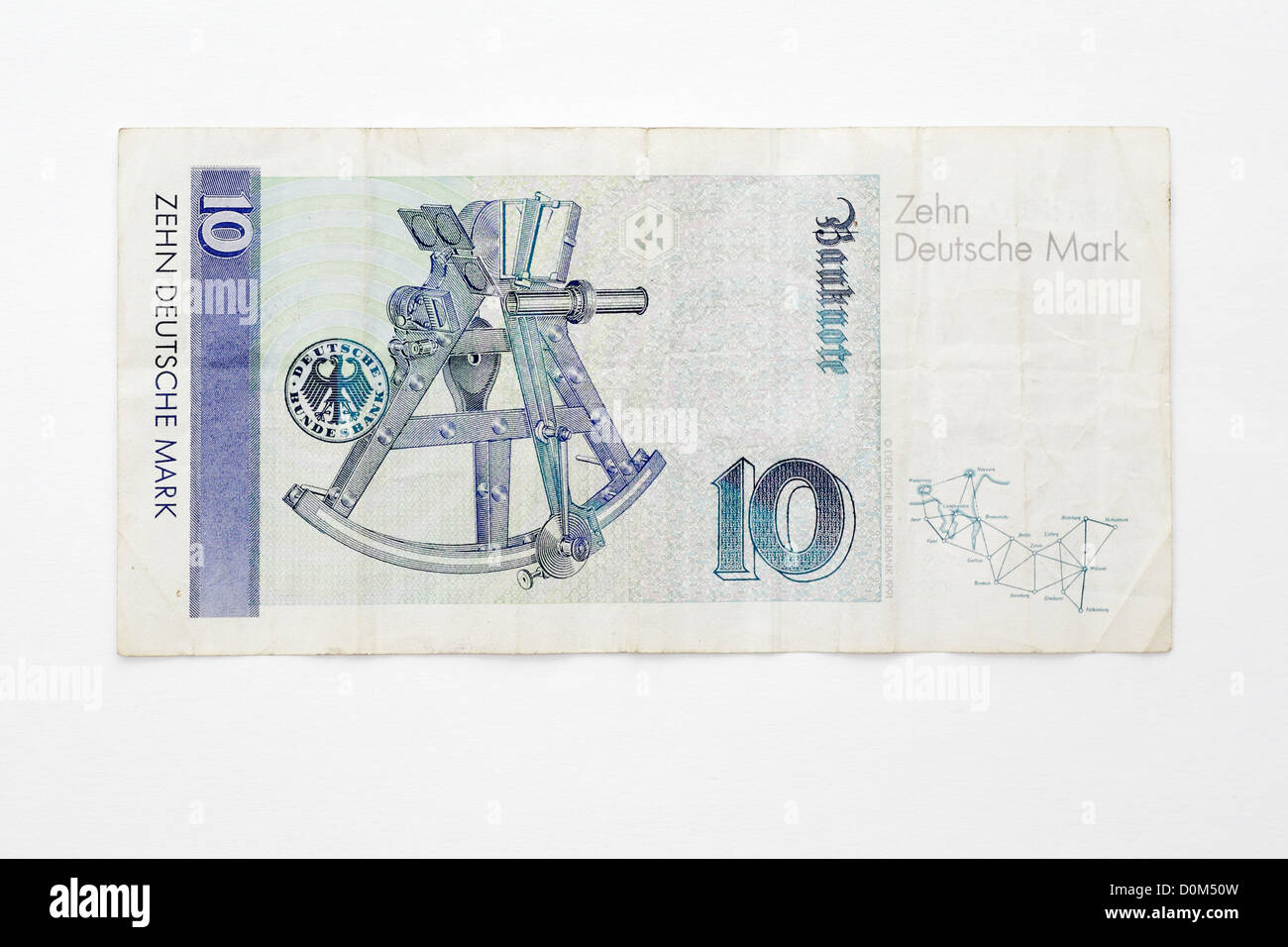 Ten Deutsche Mark German Germany banknote Zehn 10  DM DEM D-Mark marks Stock Photo
