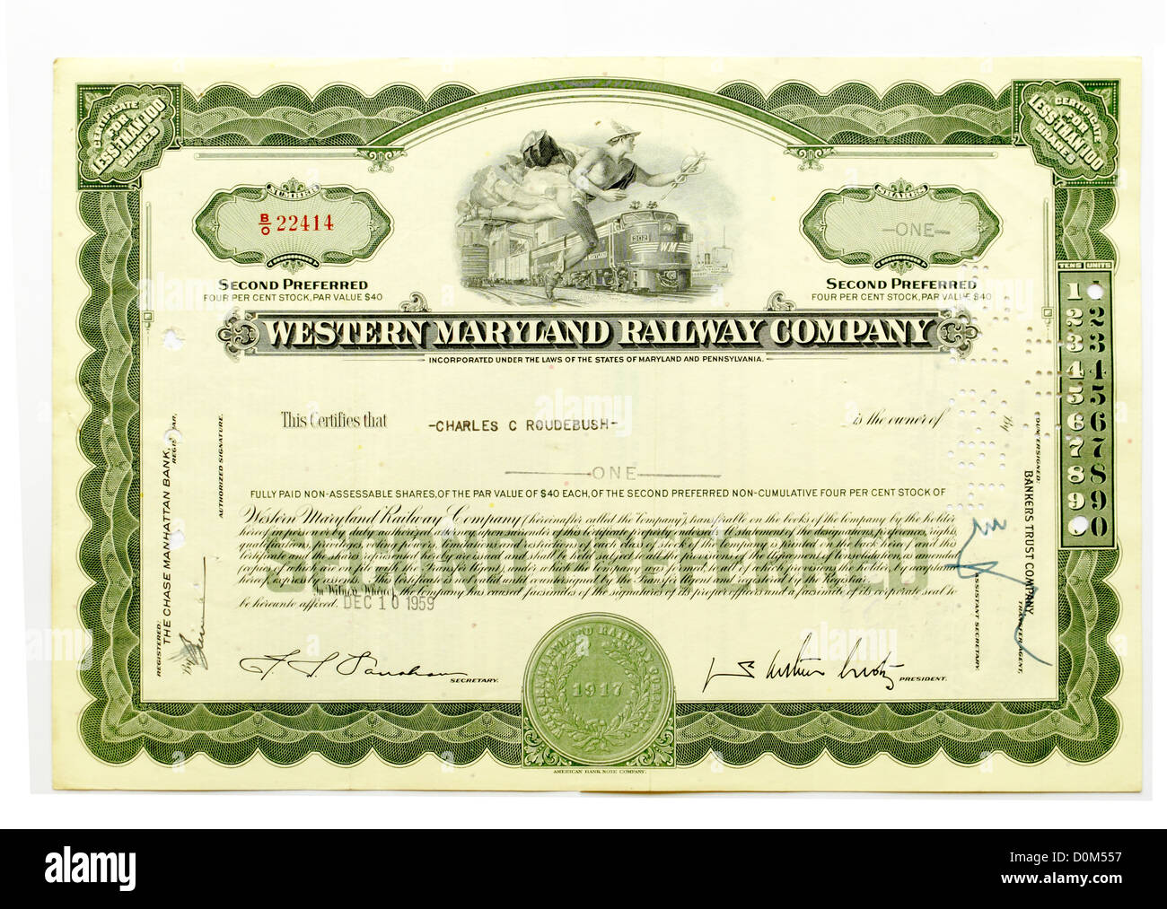 Share certificate of the Western Maryland Railway Company Company Stock Photo