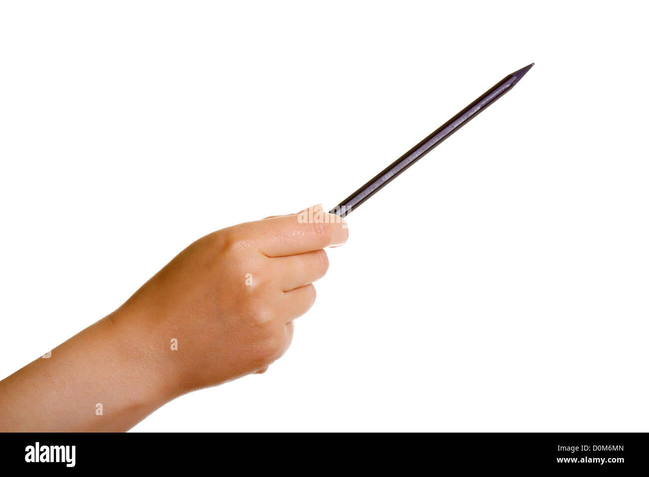 Woman's hand with a black pencil isolated on white background Stock ...
