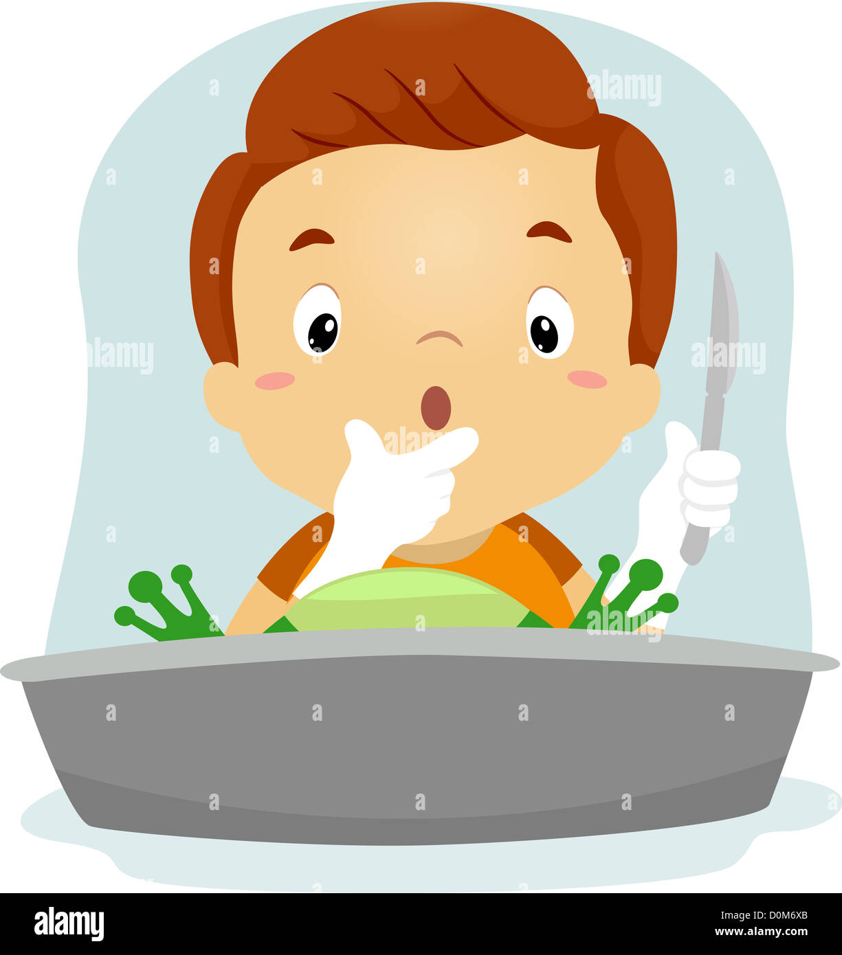 Illustration of a Boy Dissecting a Frog Stock Photo