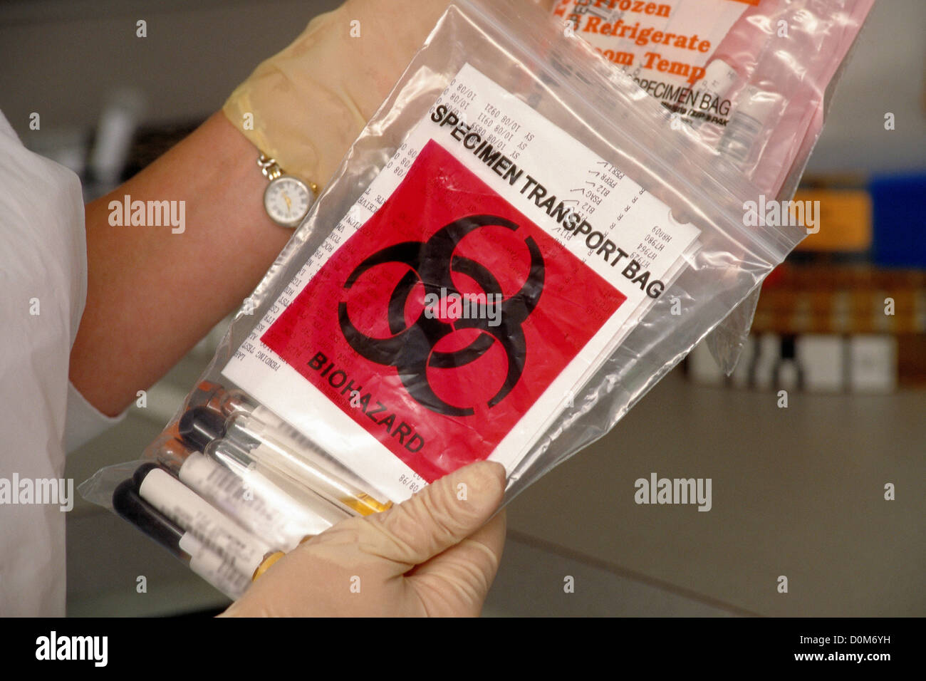 Biohazard Bag for Transporting Specimens Stock Photo Alamy