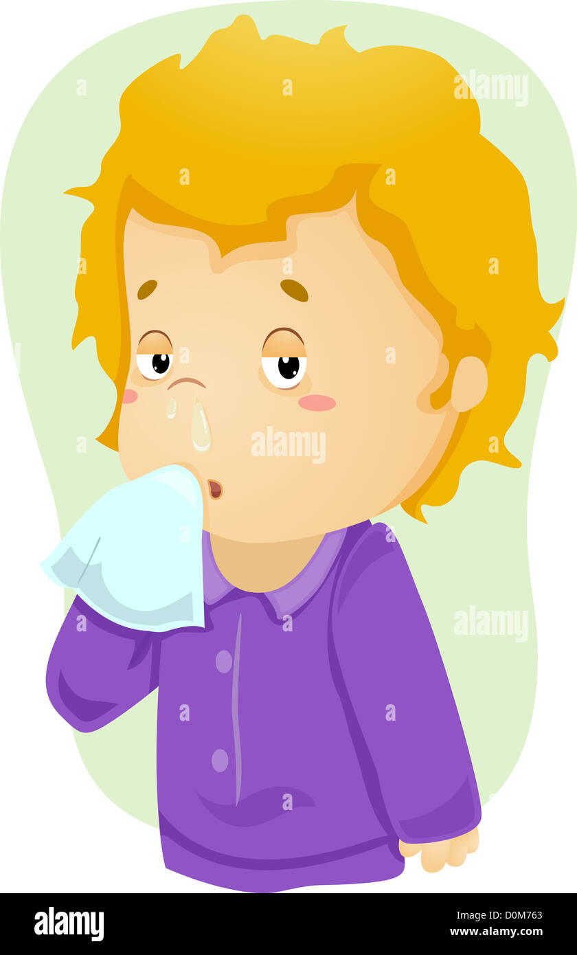 Illustration of a Boy Down with Cold with Mucus Dripping from his Stock  Photo - Alamy
