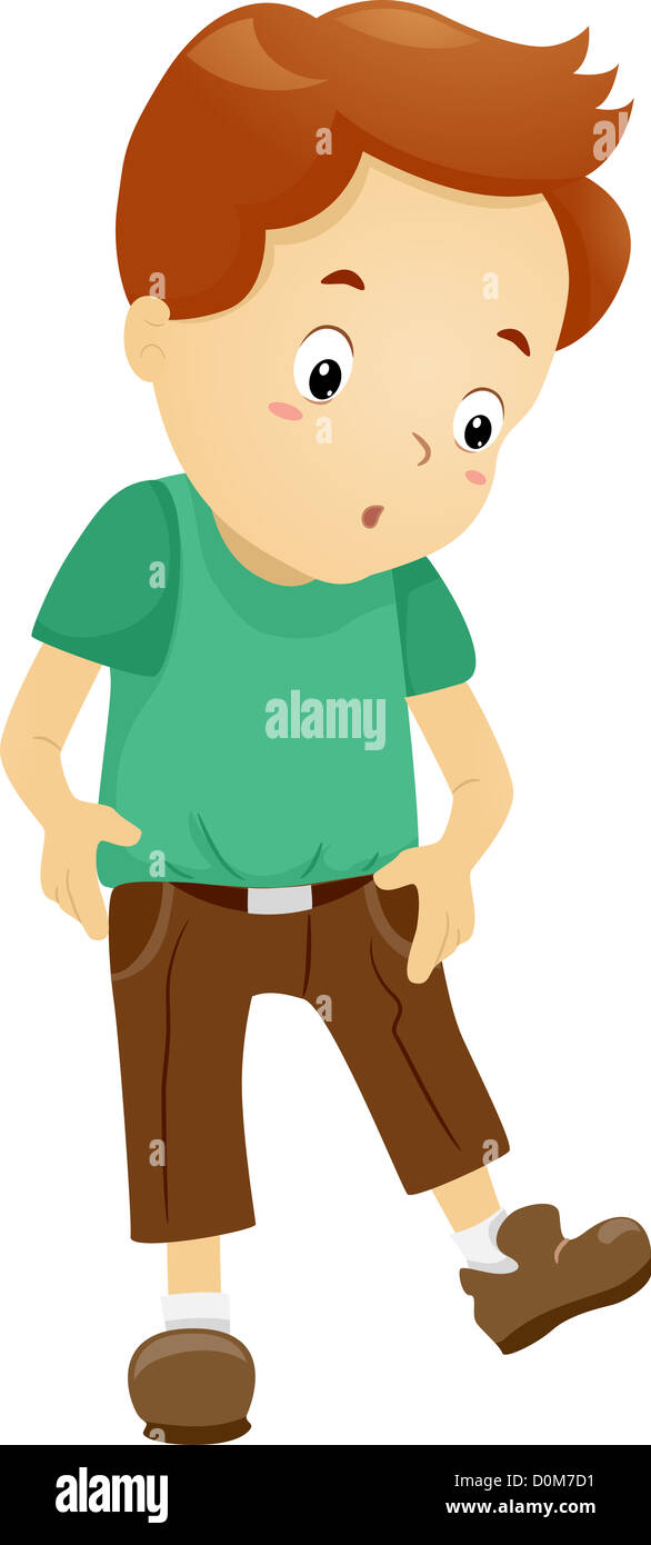 Illustration of a Boy Surprised to See His Pants Have Shrunk Stock Photo