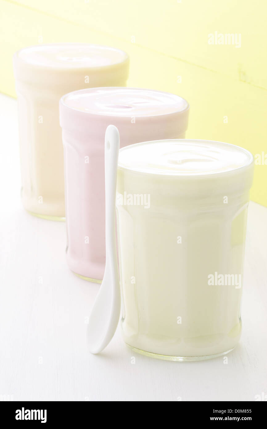 fresh and delicious creamy yogurt, healthy smooth snack, perfect at any time. Stock Photo