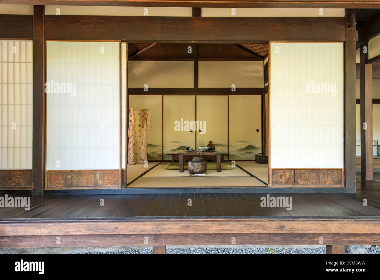 Japanese Tea House exhibit at the Huntington Library's Japanese Garden. Stock Photo