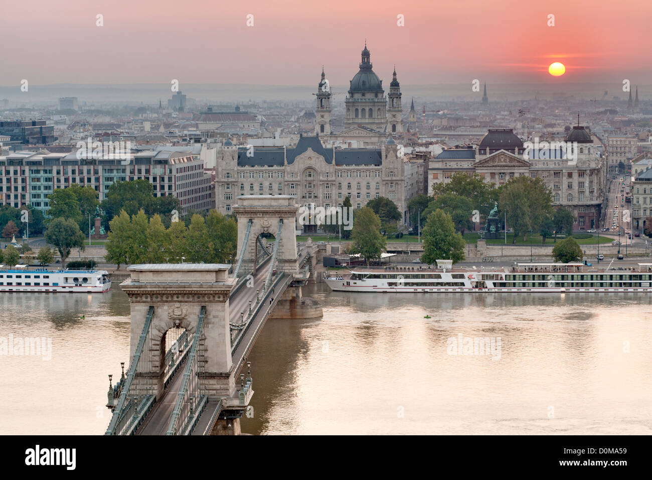 Sunrise over Budapest, the capital of Hungary. Stock Photo