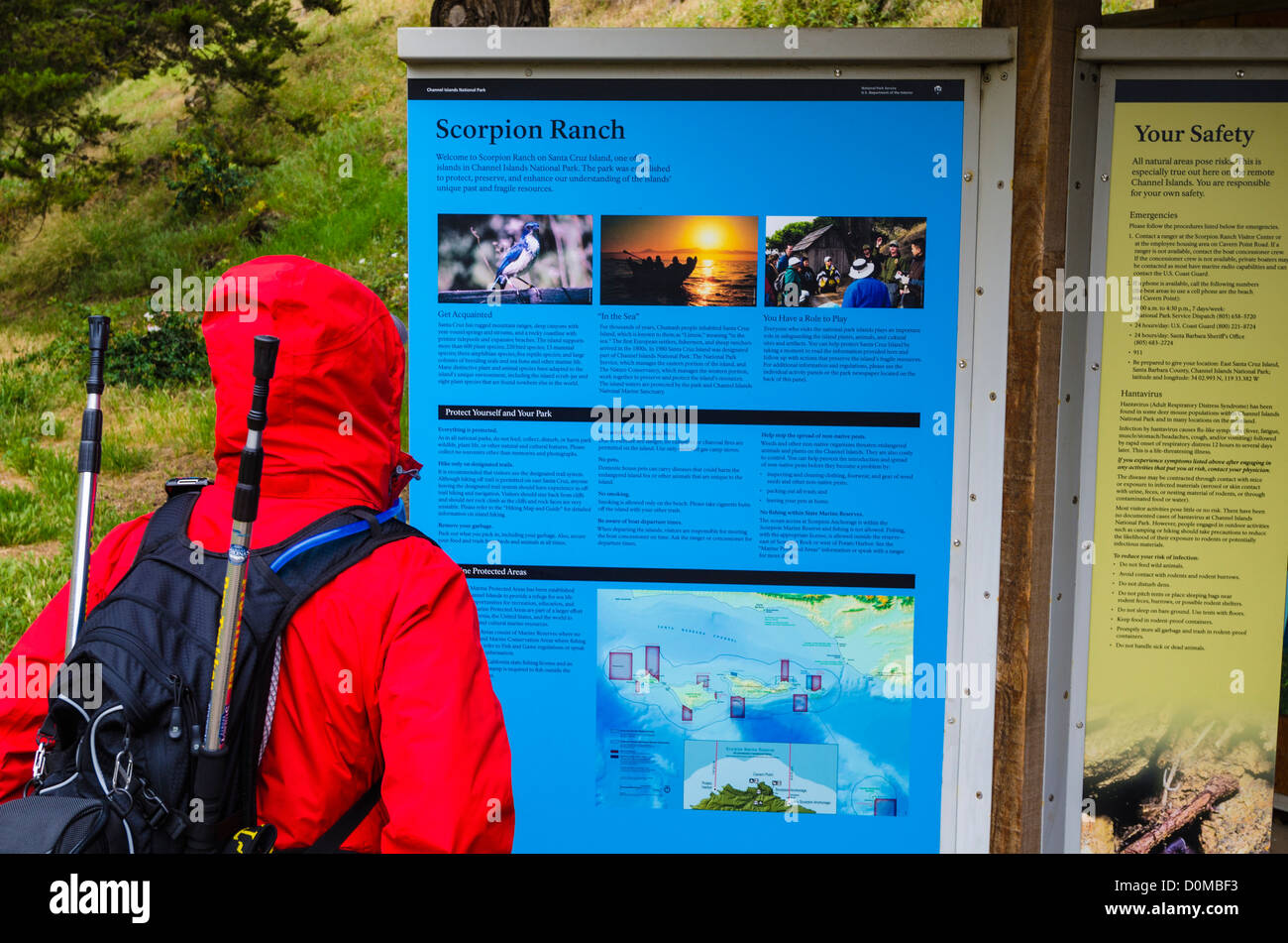 Visitor reading interpretive display at Scorpion Ranch, Santa Cruz ...