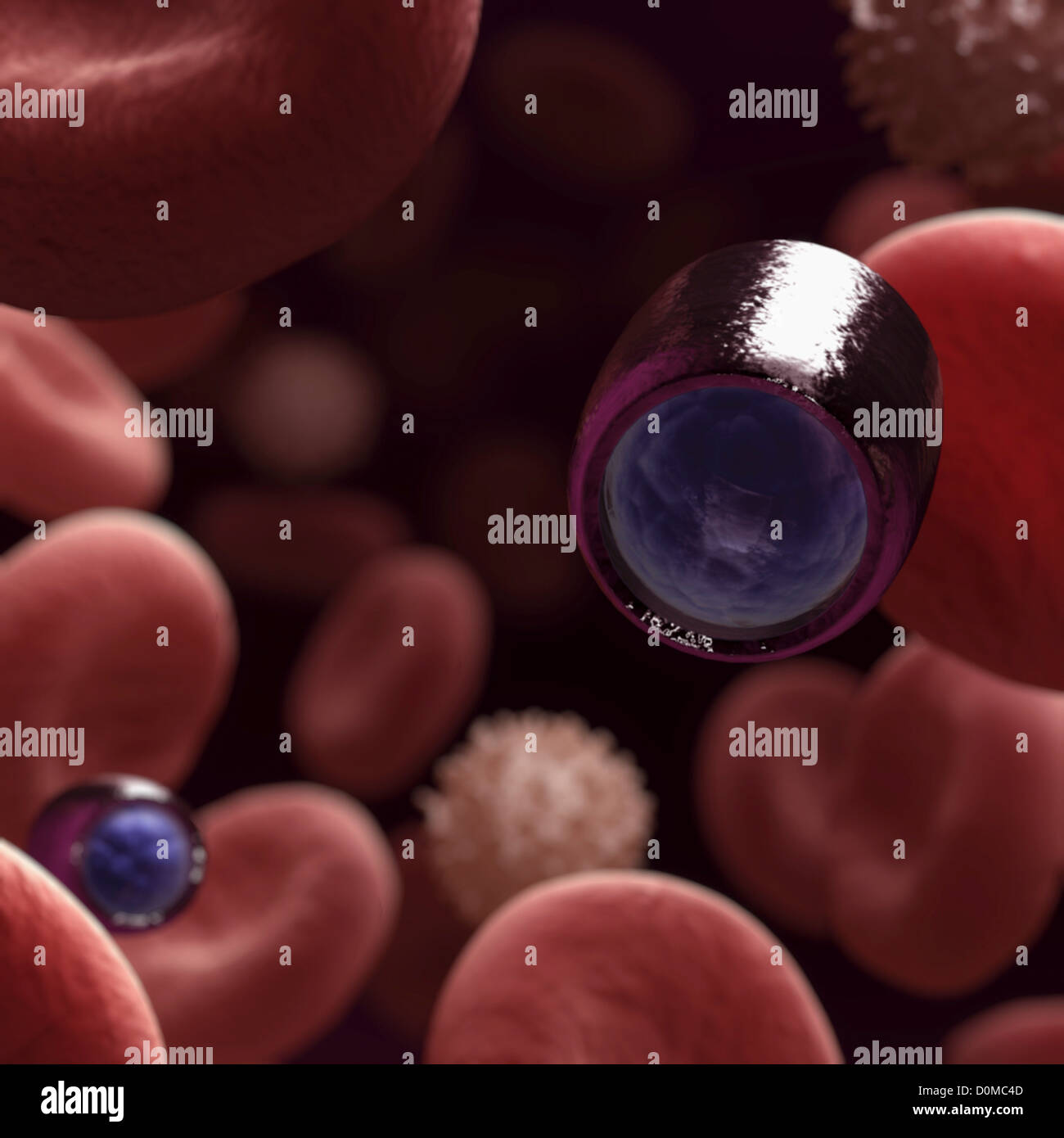 Nanobots circulating in the bloodstream. Stock Photo